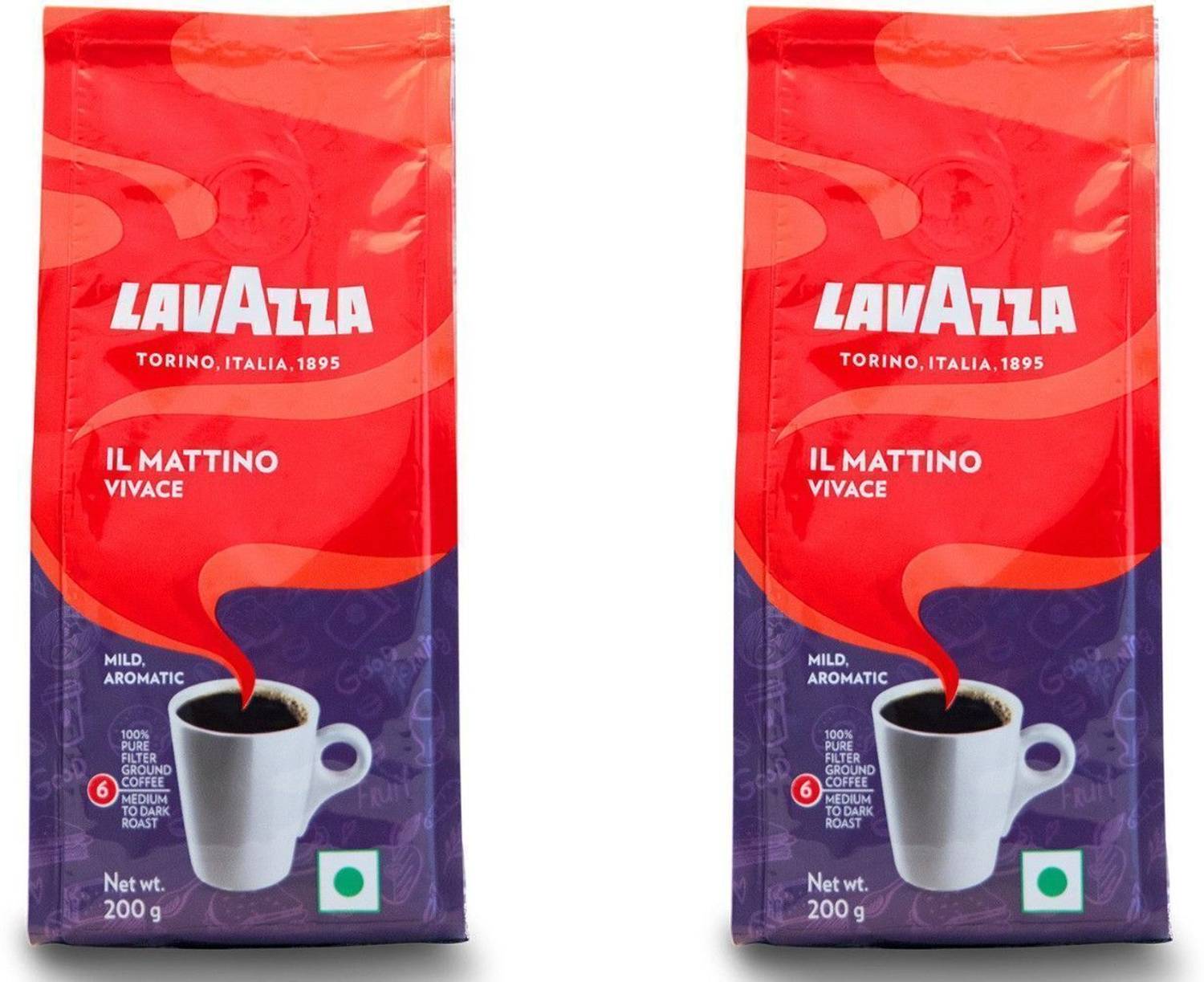 Lavazza Il Mattino Vivace Pack of 2 Roast & Ground Coffee (2 x 20