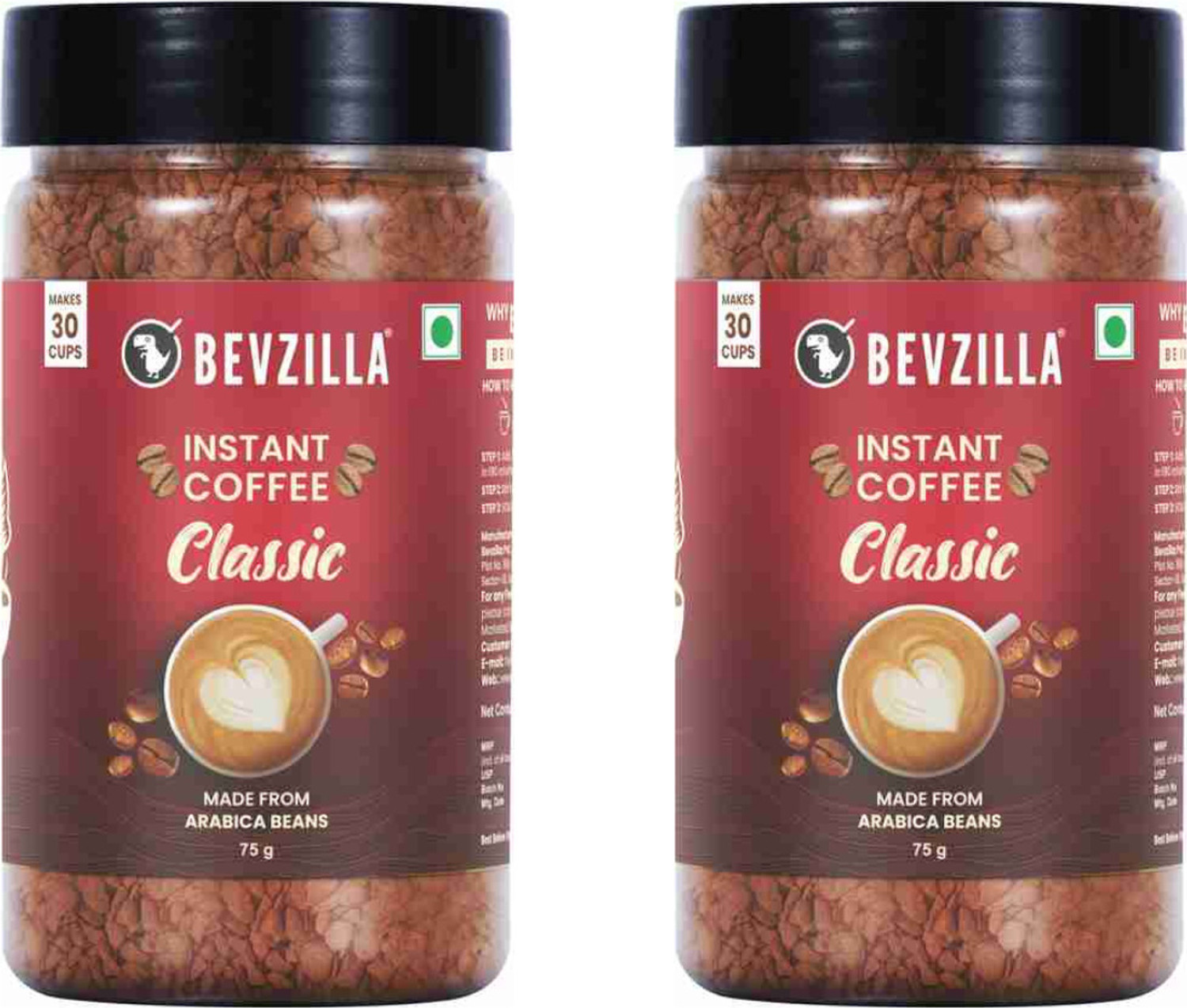 Image of Bevzilla Instant Coffee Powder Pack of 2 - 50 Grms Each (Colombian Gold), Strong Coffee Instant Coffee