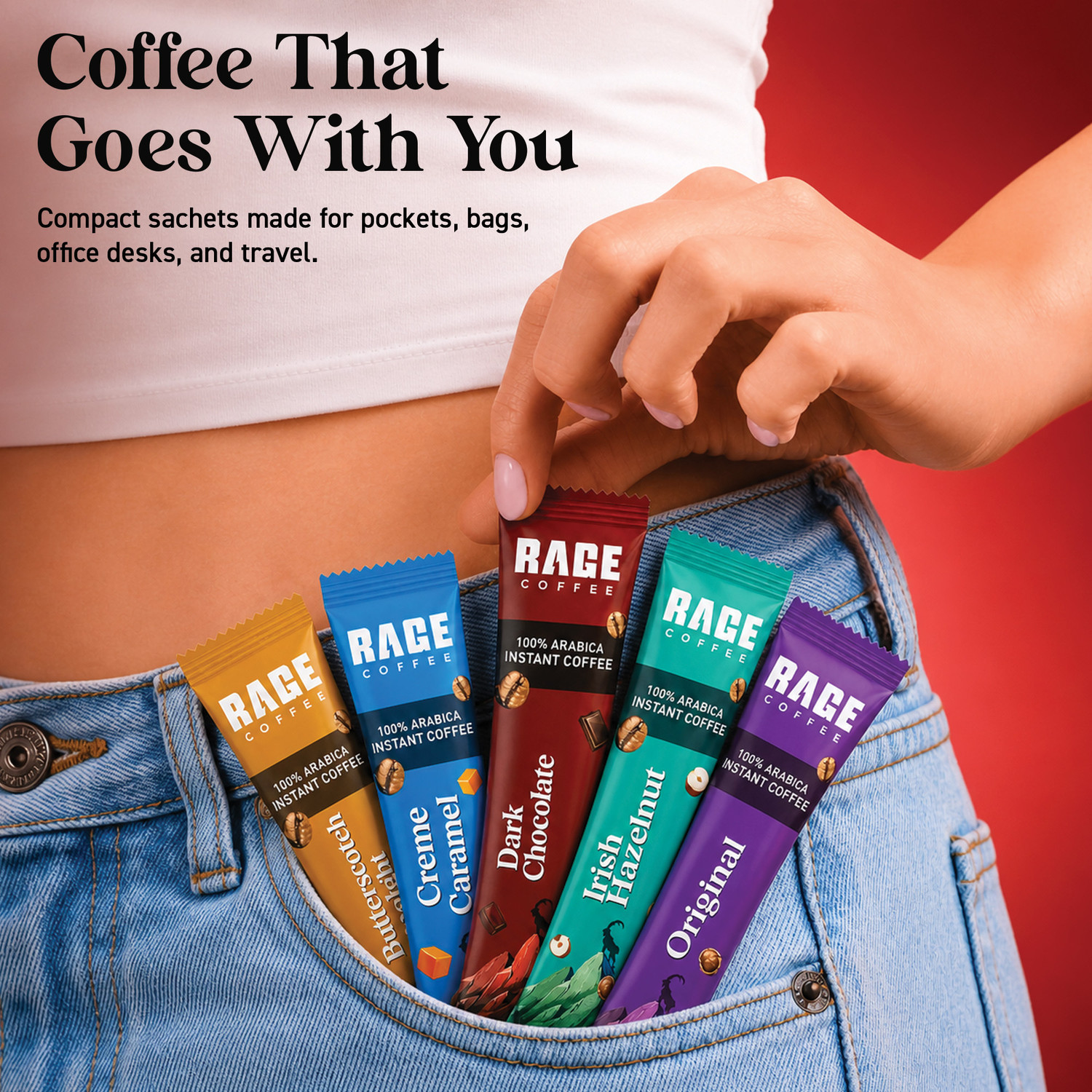Image of RAGE Instant Coffee Sachets (Pack of 10) 2g Single-Serve | 5 Arabica Flavors Instant Coffee