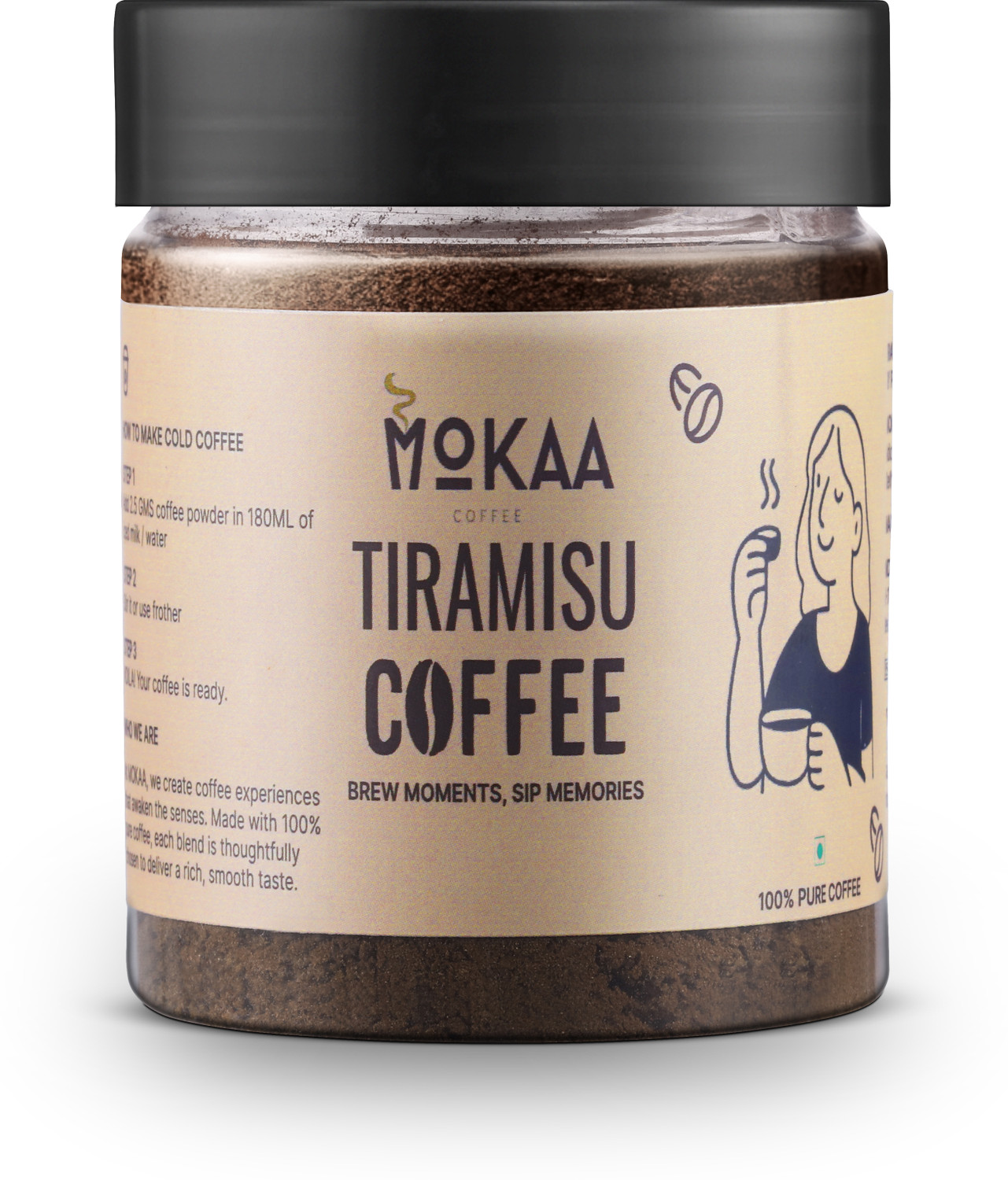 Image of MOKAA Aromatic Rich Instant Hot & Cold Tiramisu Coffee | Strong Taste Instant Coffee
