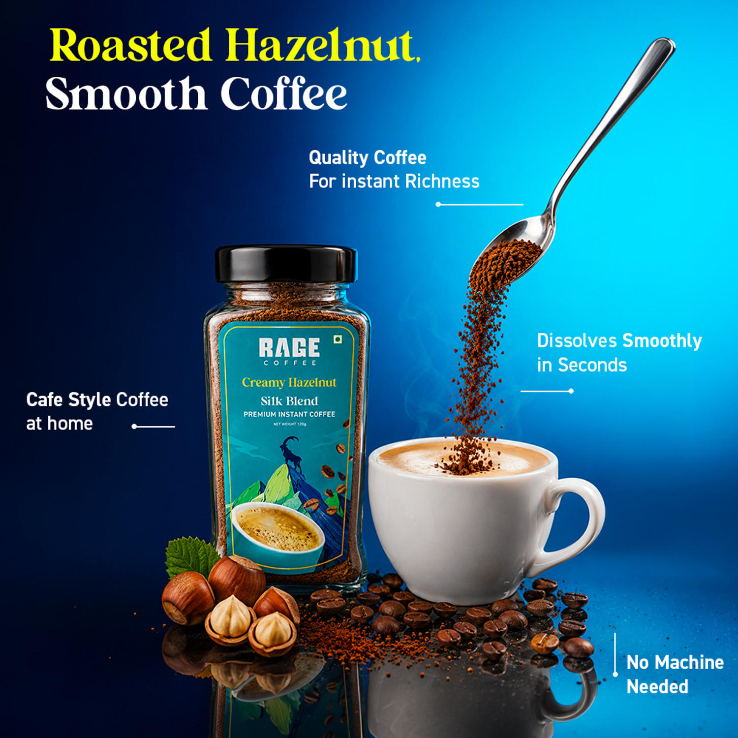 Image of RAGE Silk Blend Creamy Hazelnut 120 GMs Instant Coffee