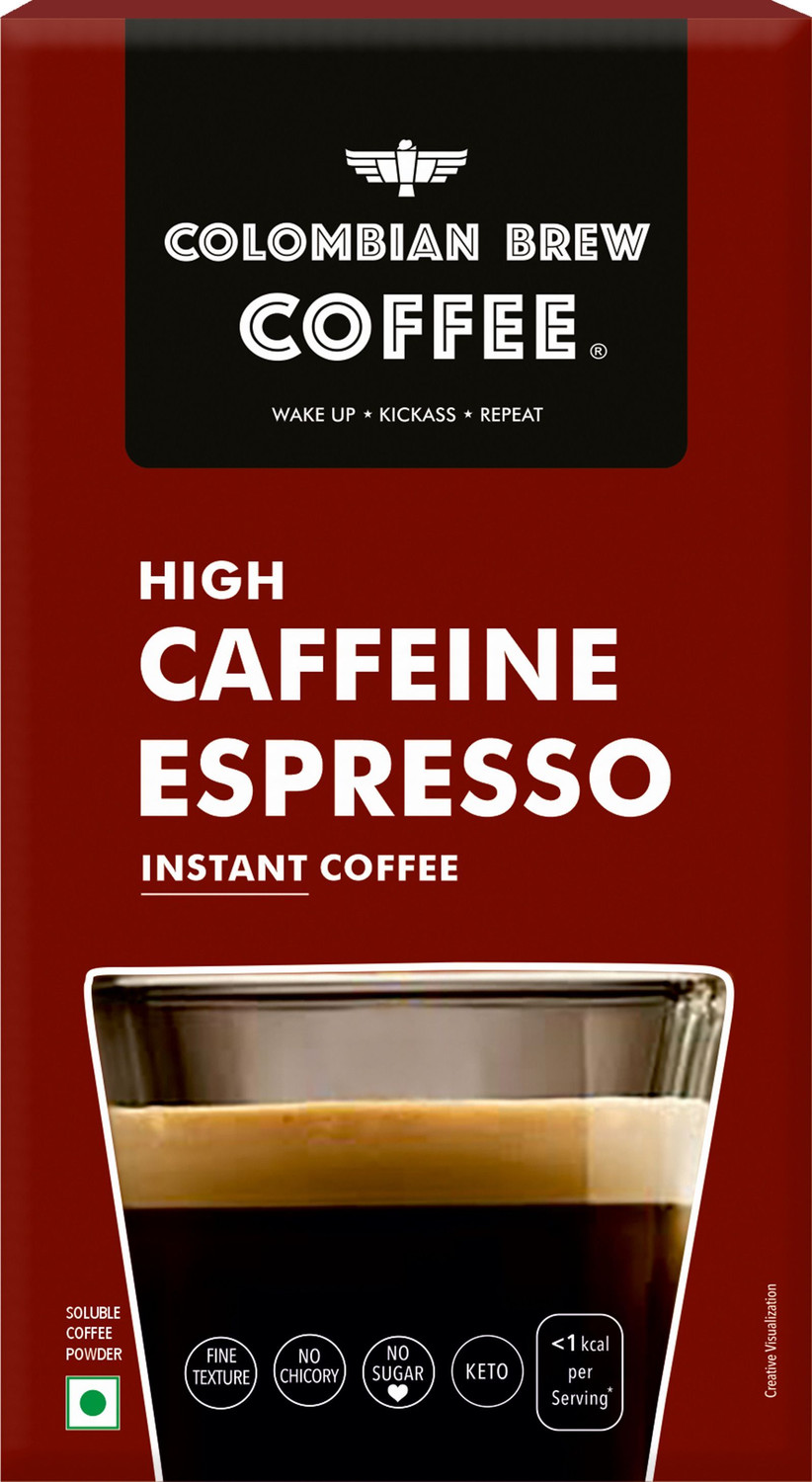 Image of Colombian Brew High Caffeine Espresso Instant Coffee, Strong, 50g Instant Coffee