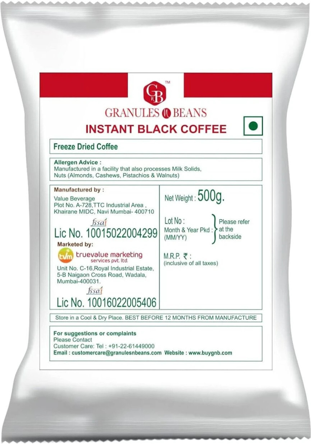 Image of Granules N Beans Freeze Dried Instant Black Coffee - 500gms | 100% Pure Coffee (No Chicory Mixed) Instant Coffee