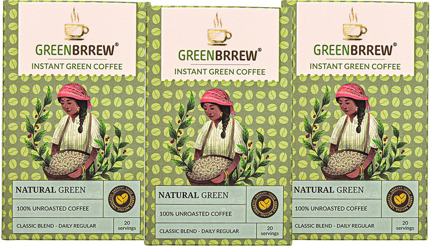 GreenBrrew Natural Green 100% Unroasted Coffee 20 Sachets Eac