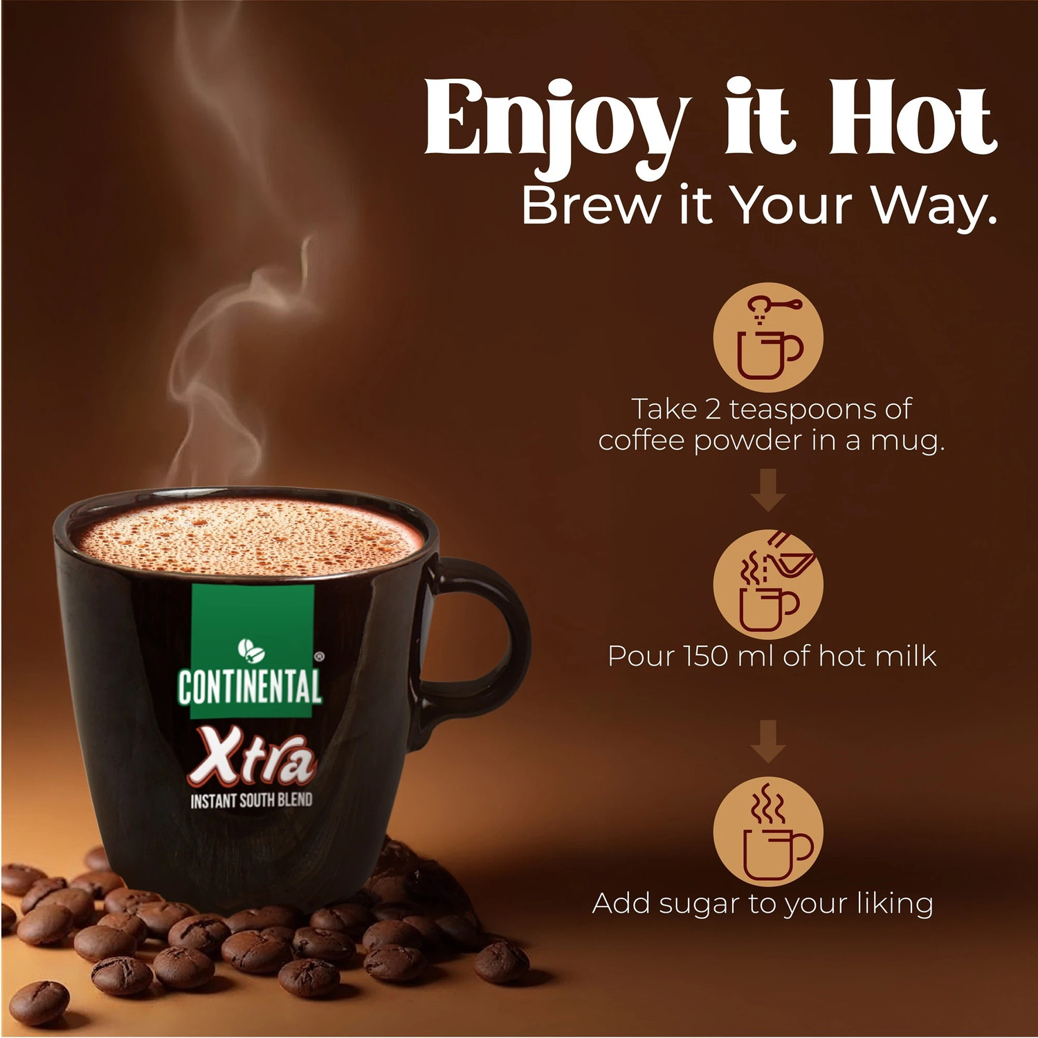 Image of Continental Coffee XTRA Instant Coffee (4 x 50 g, Chicory Flavoured)