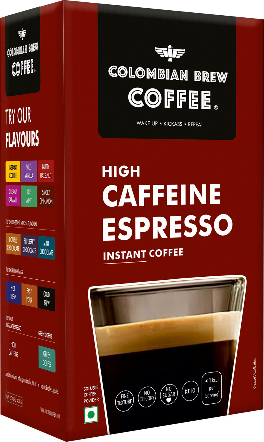 Image of Colombian Brew High Caffeine Espresso Instant Coffee, Strong, 50g Instant Coffee