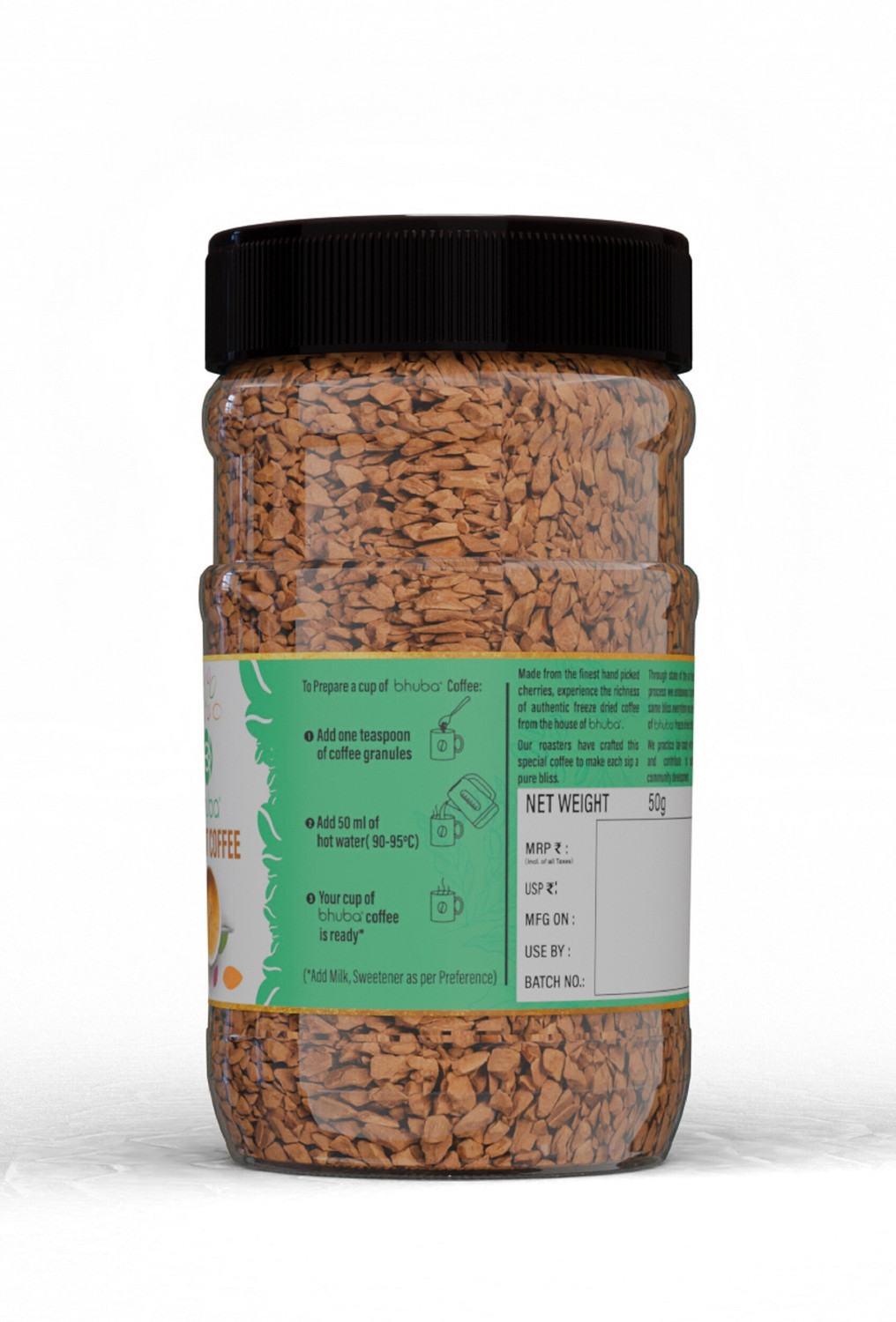 Image of Bhuba Freeze Dried 100% Pure Instant Coffee Powder Glass Jar Instant Coffee