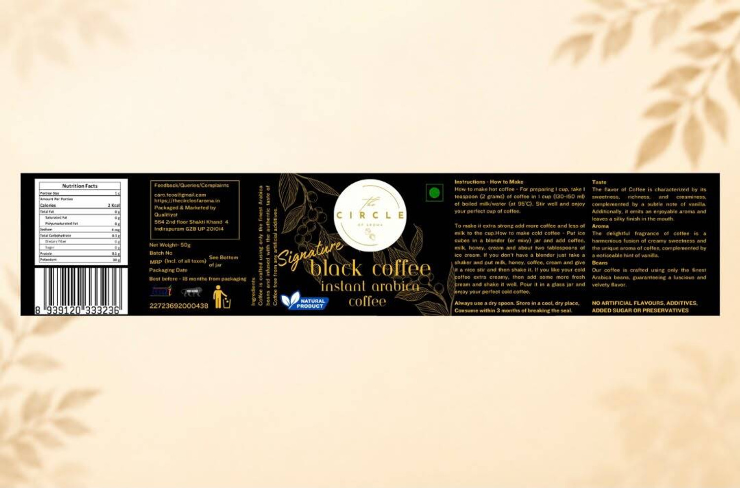 Image of The Circle Of Aroma Signature Black Instant Coffee|Arabica|Rich & Smooth Taste|No Chicory|50 gram Instant Coffee