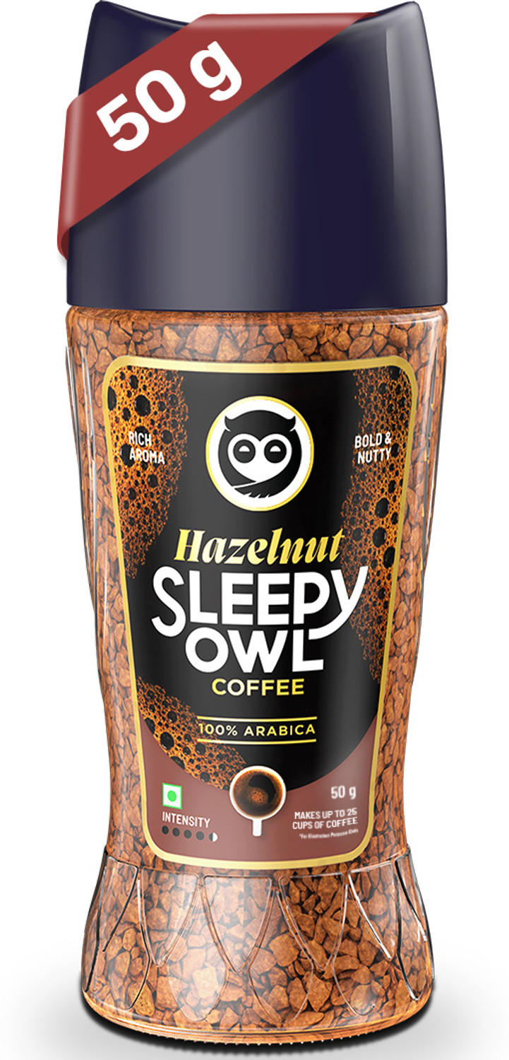 Image of Sleepy Owl Hazelnut Freeze Dried Instant Coffee Jar | 50g 100% Arabica Instant Coffee Instant Coffee (50 g, Hazelnut Flavoured)