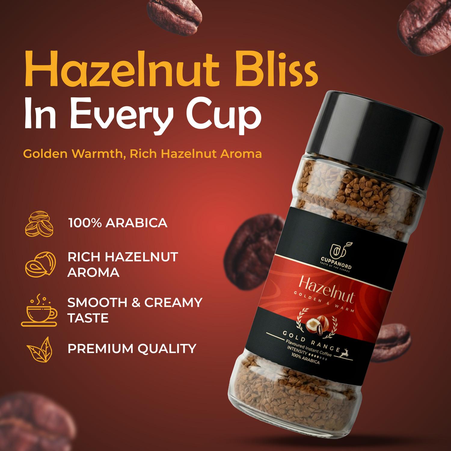 Image of Cuppanord Hazelnut Flavoured Freeze Dried Instant Coffee Rich Aroma | 450mlCoffee Mug Gift Instant Coffee