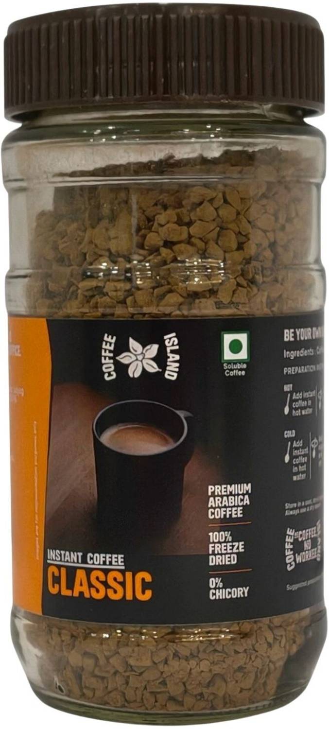 Coffee Island Instant Coffee Classic Jar 100% Arabica Freeze-