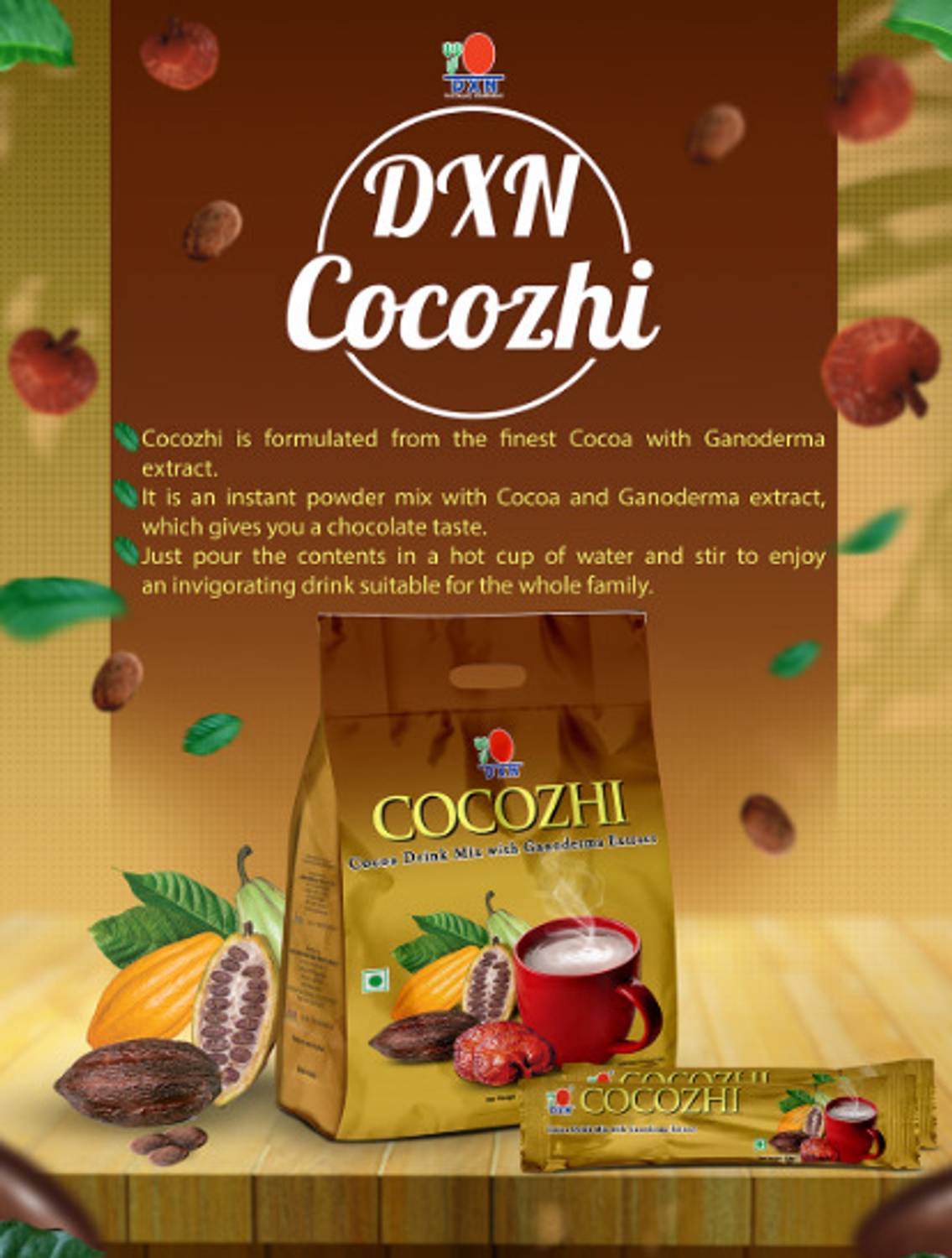 cocoページ DXN Cocozhi ( Cocoa Drink with Ganoderma extract) Instant Coffee