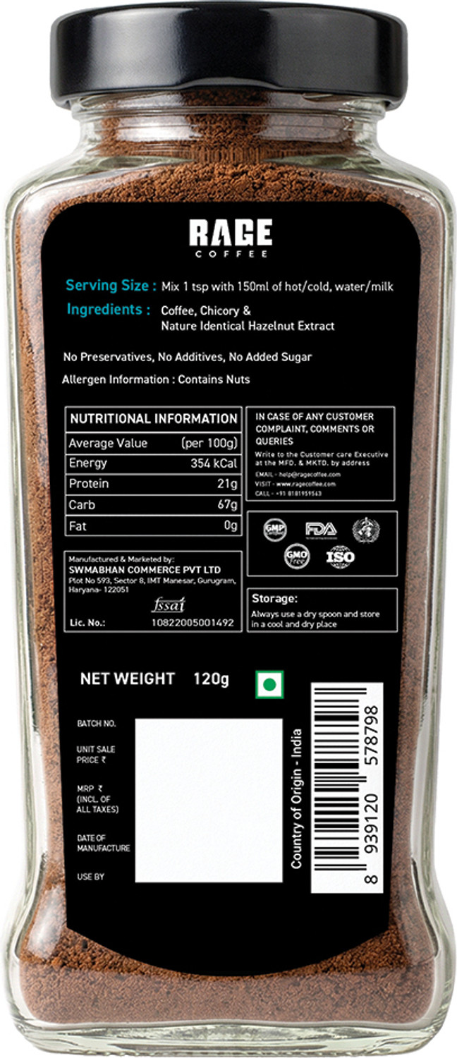 Image of RAGE Silk Blend Creamy Hazelnut 120 GMs Instant Coffee