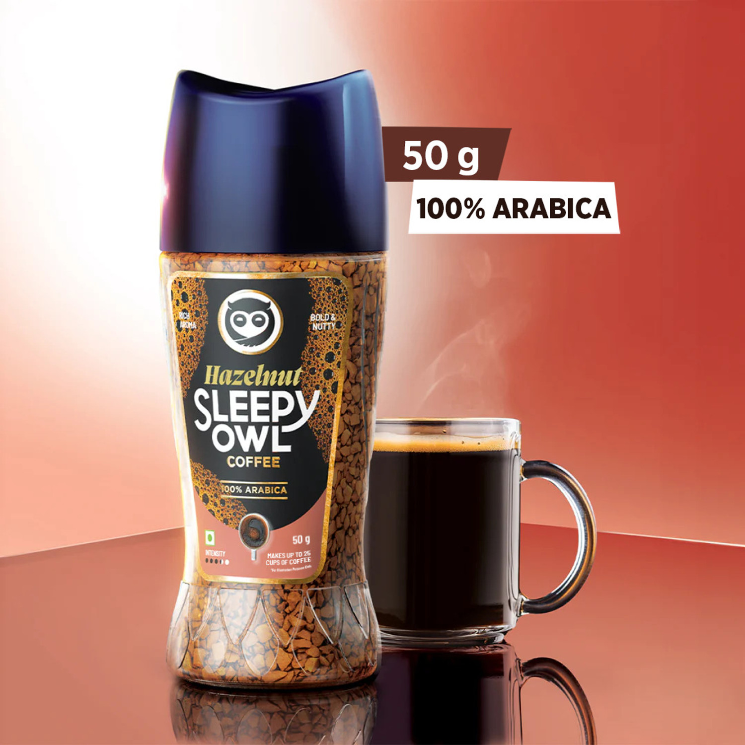 Image of Sleepy Owl Hazelnut Freeze Dried Instant Coffee Jar | 50g 100% Arabica Instant Coffee Instant Coffee (50 g, Hazelnut Flavoured)