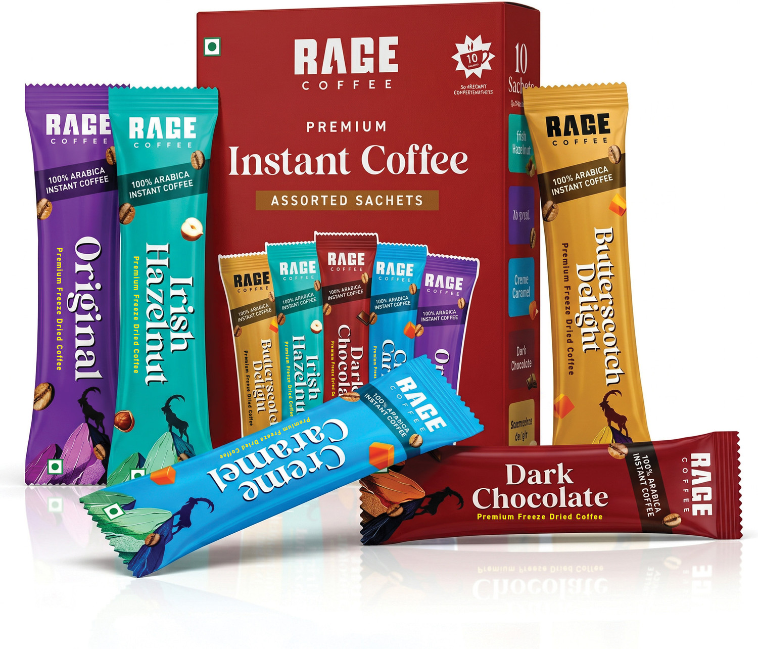 Image of RAGE Instant Coffee Sachets (Pack of 10) 2g Single-Serve | 5 Arabica Flavors Instant Coffee