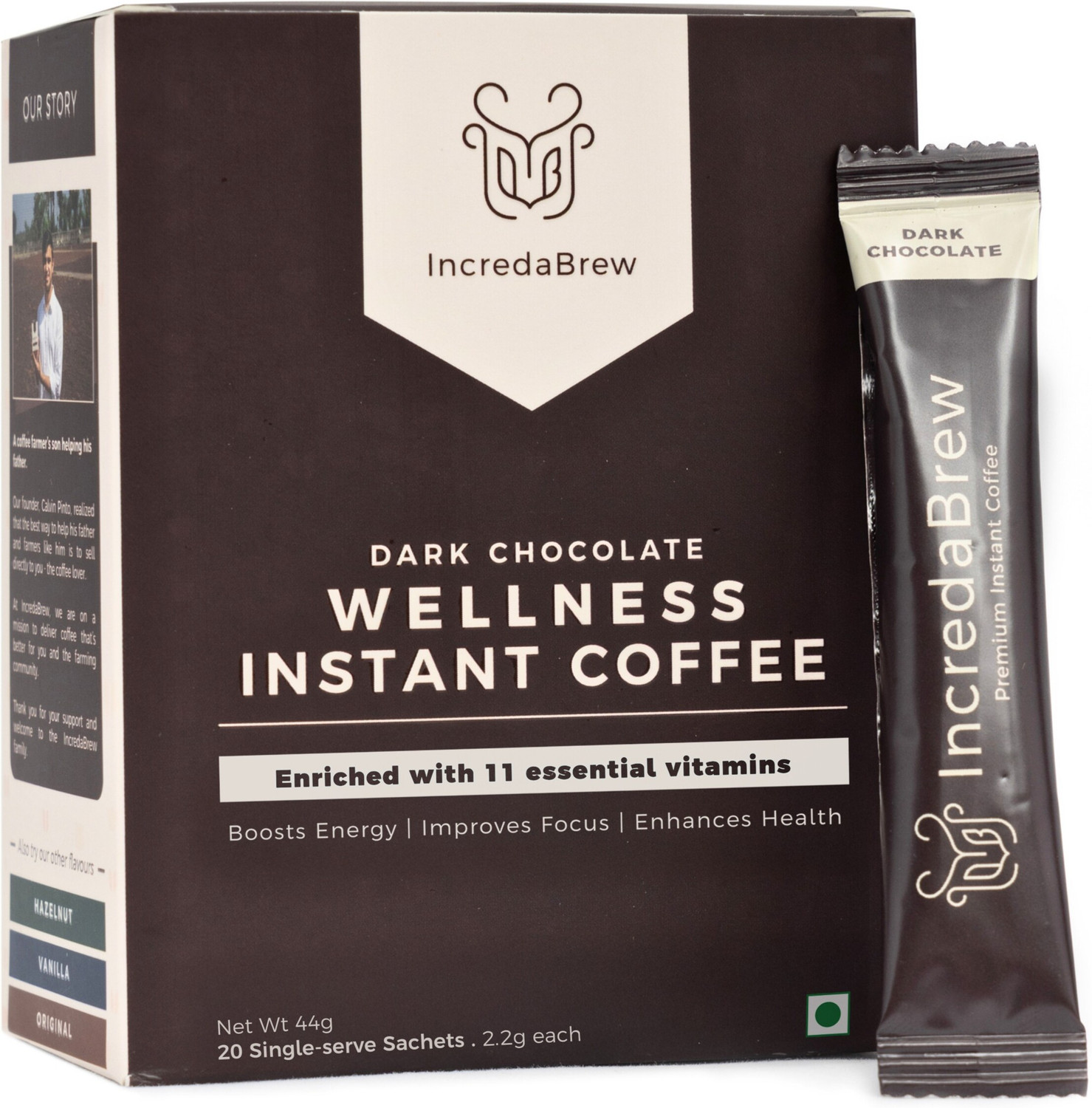 Image of IncredaBrew Dark Chocolate Instant Coffee |Healthy Premium Coffee, 20 Sachets | Instant Coffee