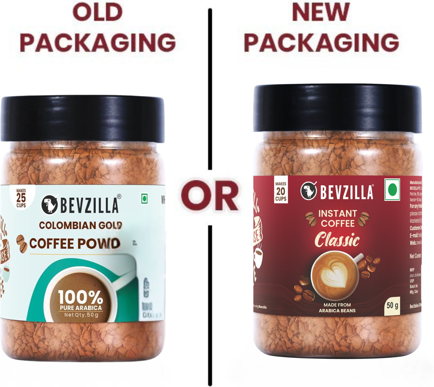 Image of Bevzilla Instant Coffee Powder Pack of 2 - 50 Grms Each (Colombian Gold), Strong Coffee Instant Coffee