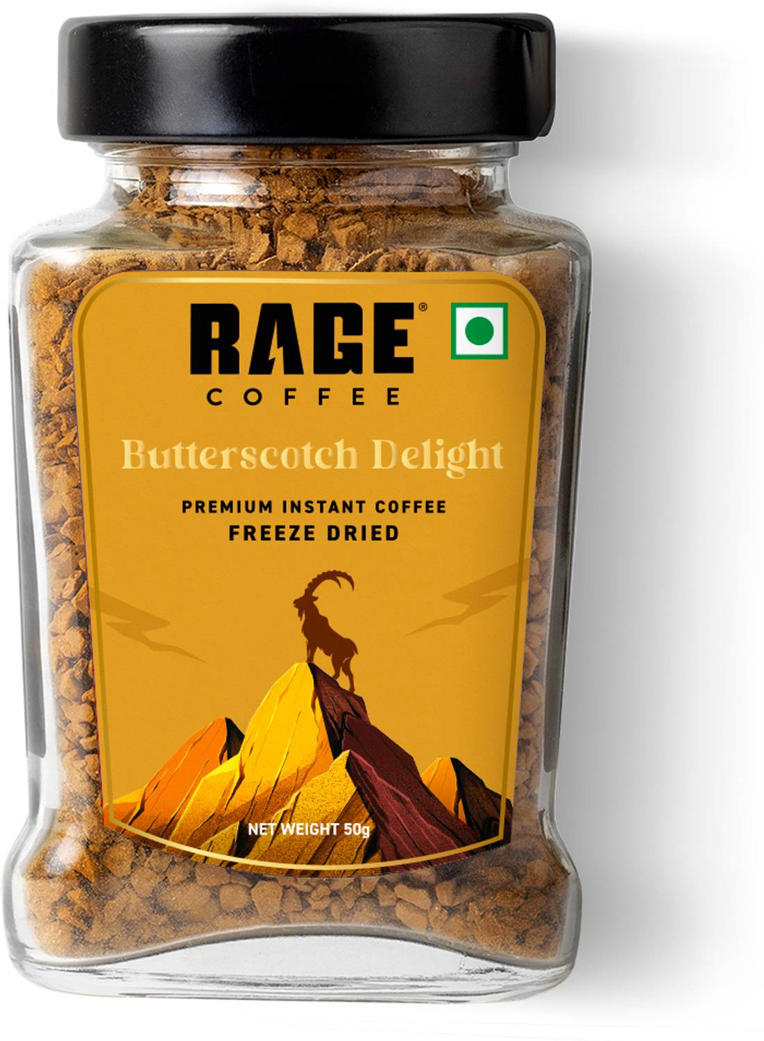 RAGE Coffee 50 Gms Butterscotch Delight Flavour - Premium Arabica Instant Coffee | Boldest, Smoothest, Tastiest, All Natural Coffee Instant Coffee