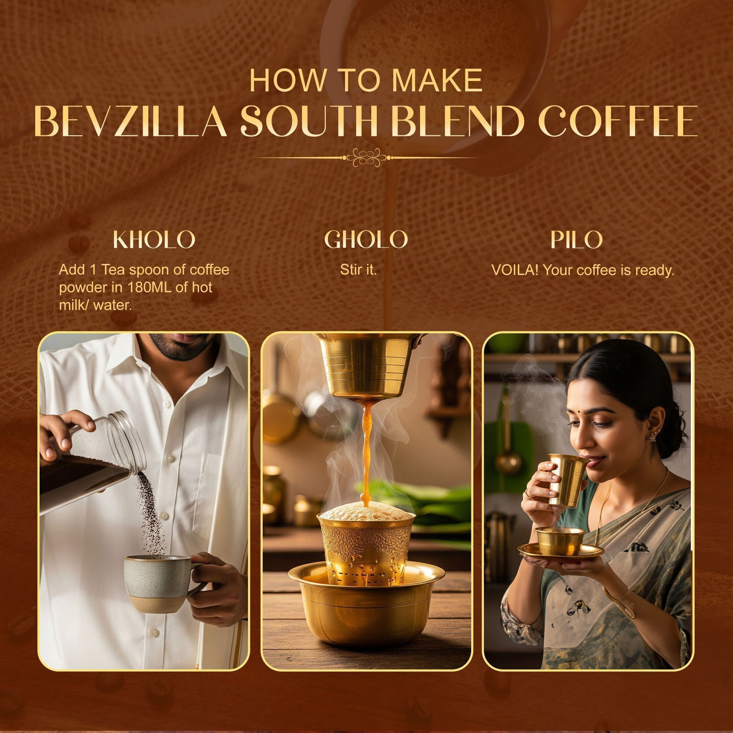 Image of Bevzilla Instant Filter Coffee Powder-South Blend | 70% Coffee,30% Chicory | Extra Strong Instant Coffee