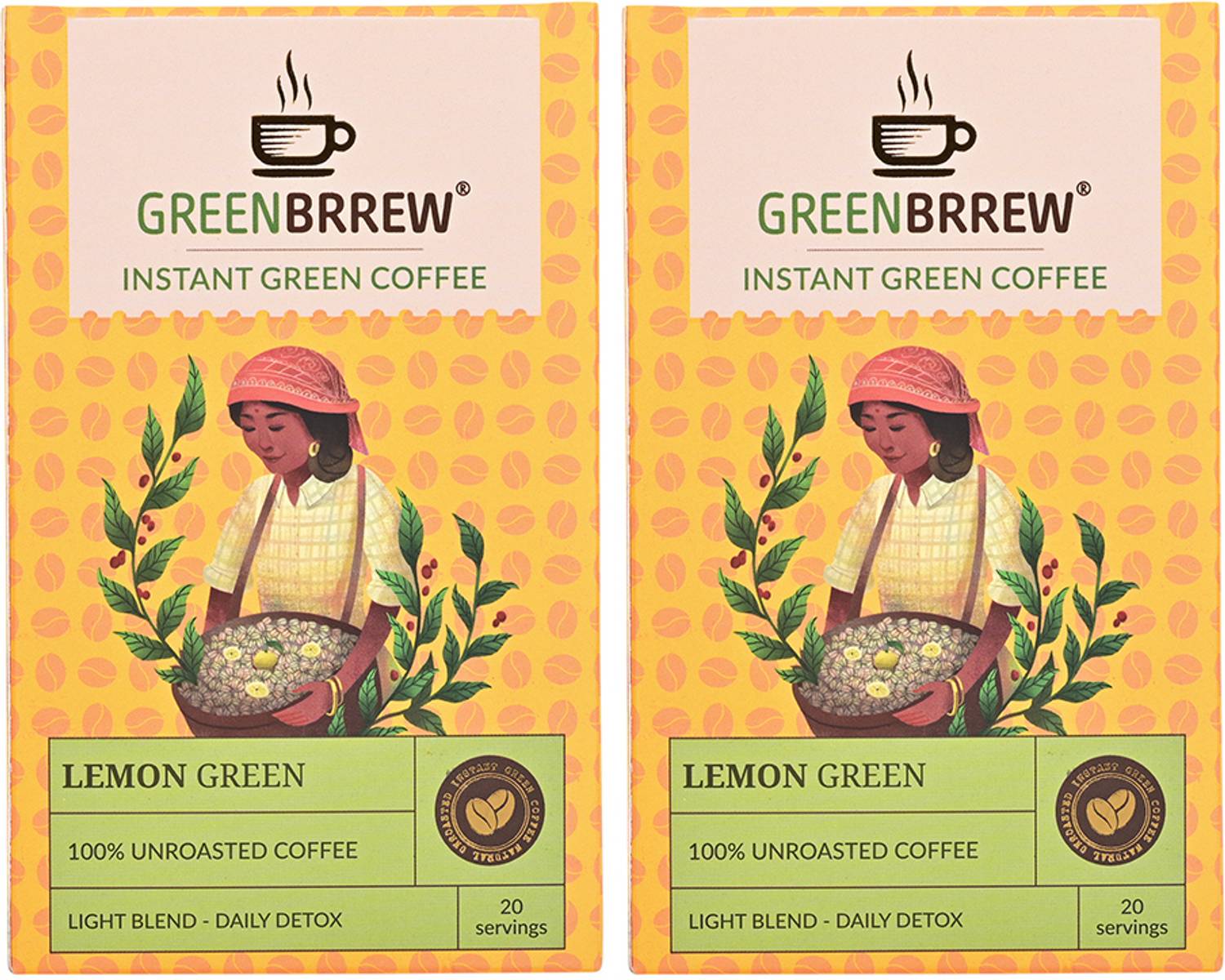 GreenBrrew Lemon Green 100% Unroasted Coffee 20 Sachets Each
