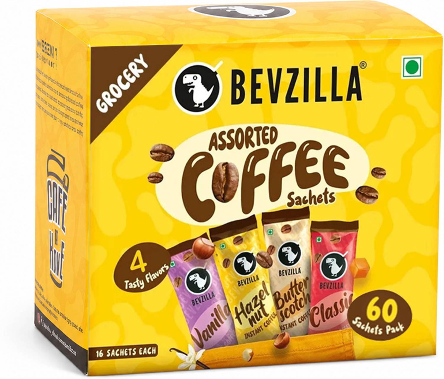 Bevzilla Instant Coffee Powder 64 Flavored Coffee Sachets Assorted Instant Coffee