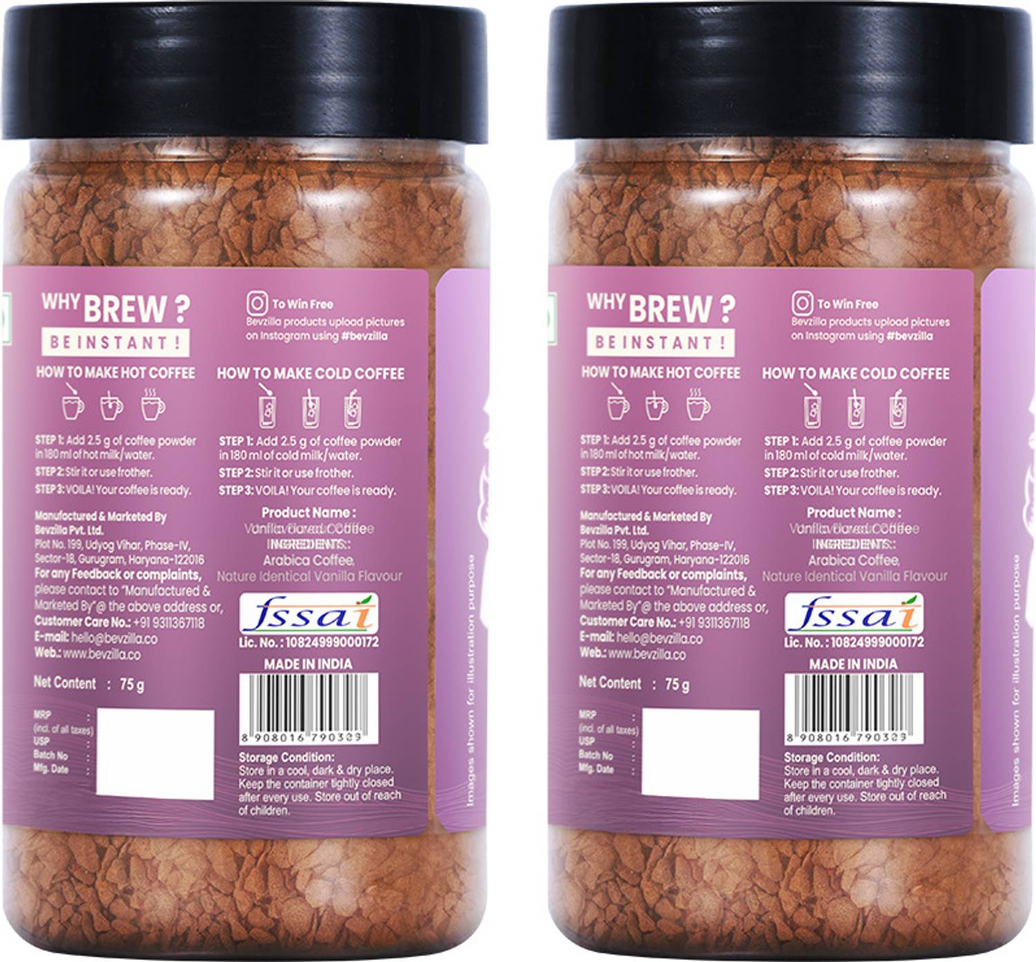 Bevzilla Vanilla Instant Coffee Powder Pack of 2 - Image 2