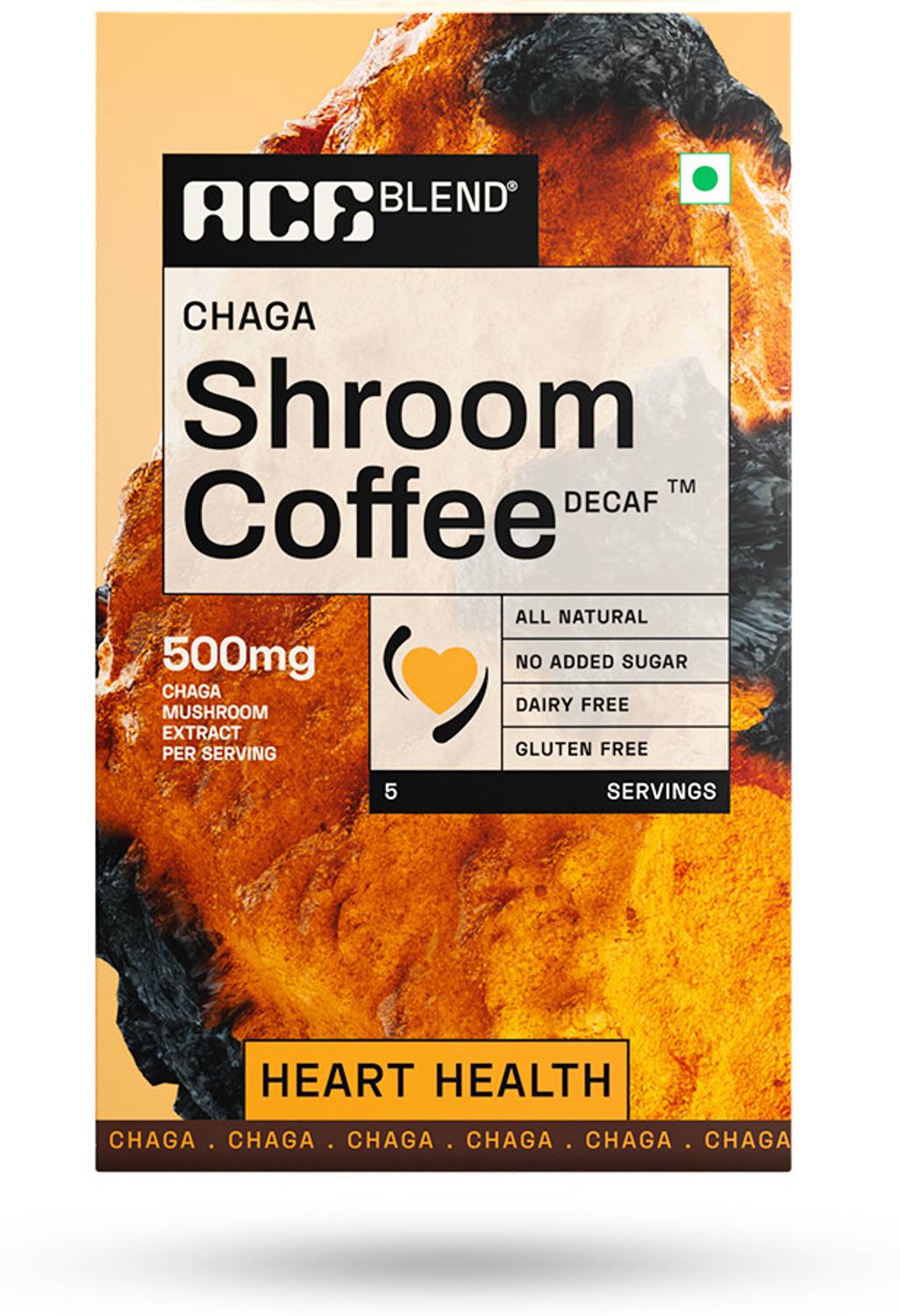Ace Blend Chaga SHROOM COFFEE 5 serves Decaf Coffee Heart