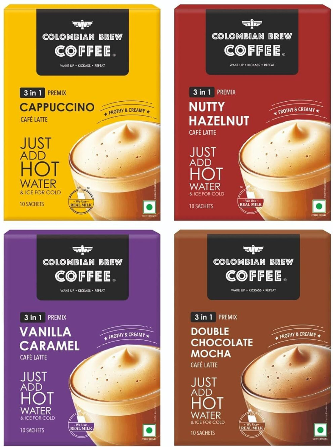 Image of Colombian Brew Assorted Instant Coffee Cafe Latte, Cappuccino, Hazelnut, Vanilla Caramel, Double Choco Mocha Instant Coffee