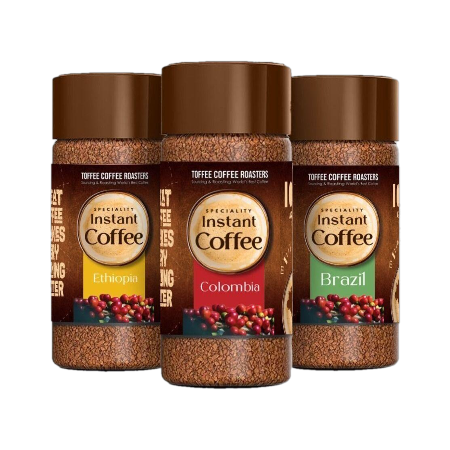 Image of Toffee Coffee Roasters Assorted Speciality | Arabica | Ready in Seconds | Brazil, Colombia, Ethiopia Instant Coffee