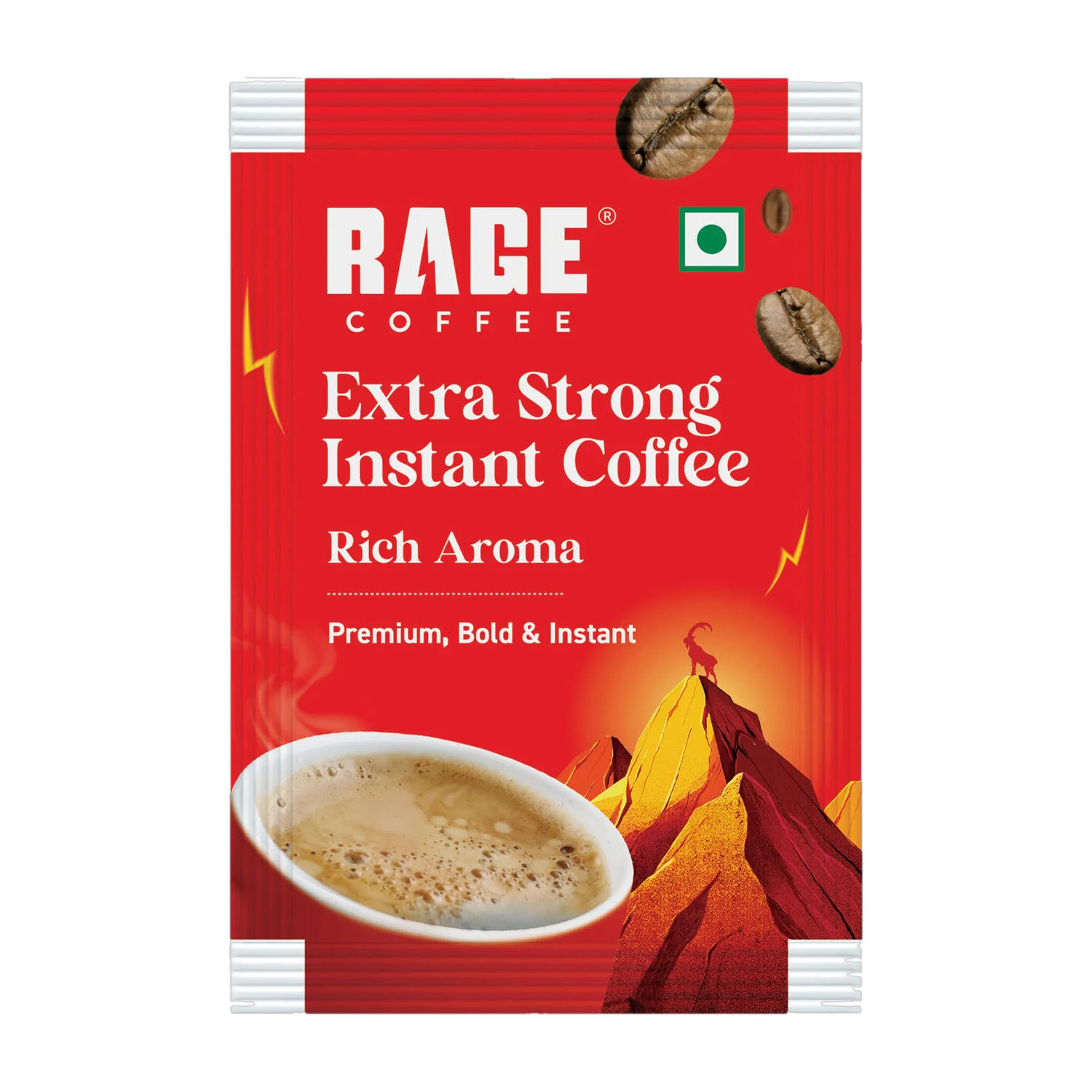 RAGE Extra Strong Premium Blend Coffee (Pack of 50)+Multipurpose Shaker 450ml Instant Coffee