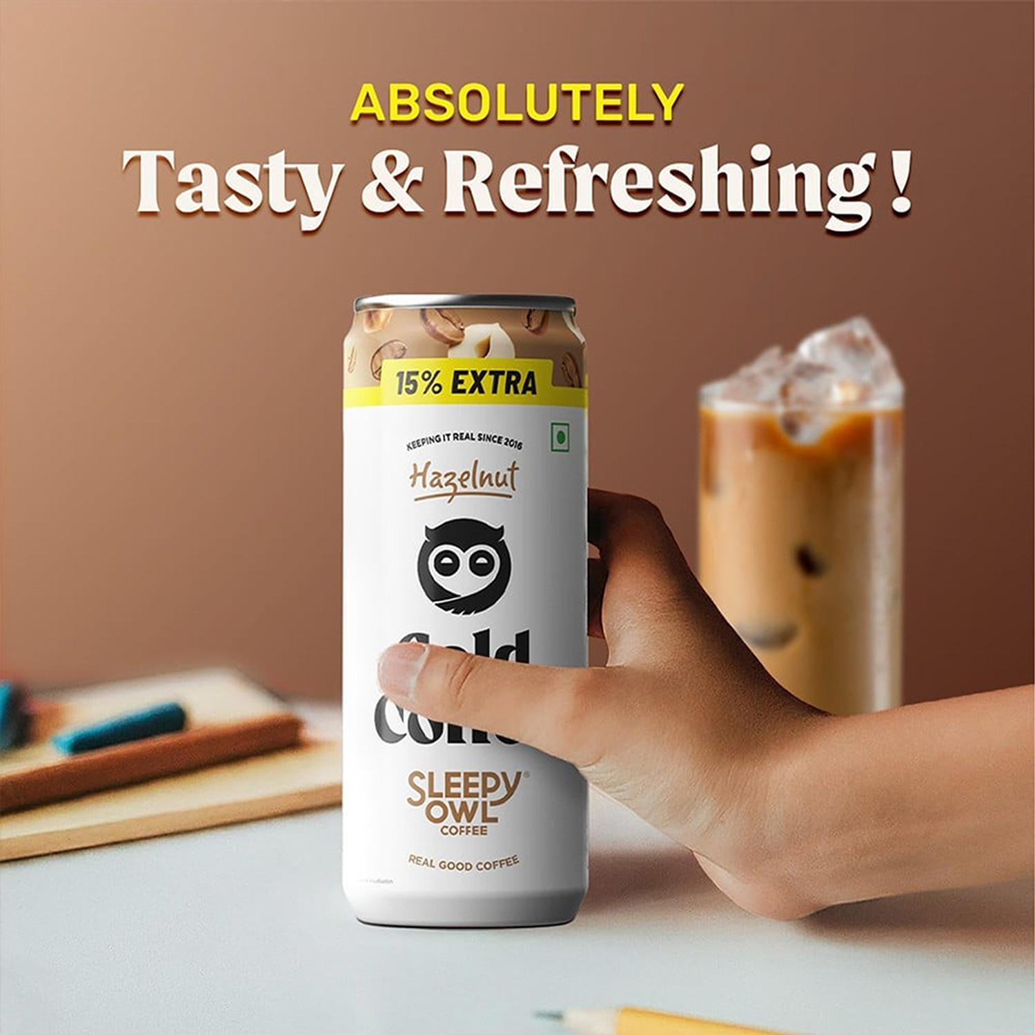 Image of Sleepy Owl Hazelnut Cold Coffee | Cold Brew Coffee Can | Made with Rea Milk Cold Brew Coffee
