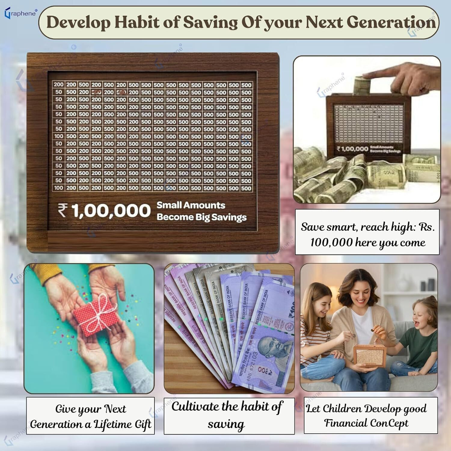Image of GD Kraft Gullak Wooden Money Saver Box Wooden Money Bank 100000 Piggy Bank Coin Bank