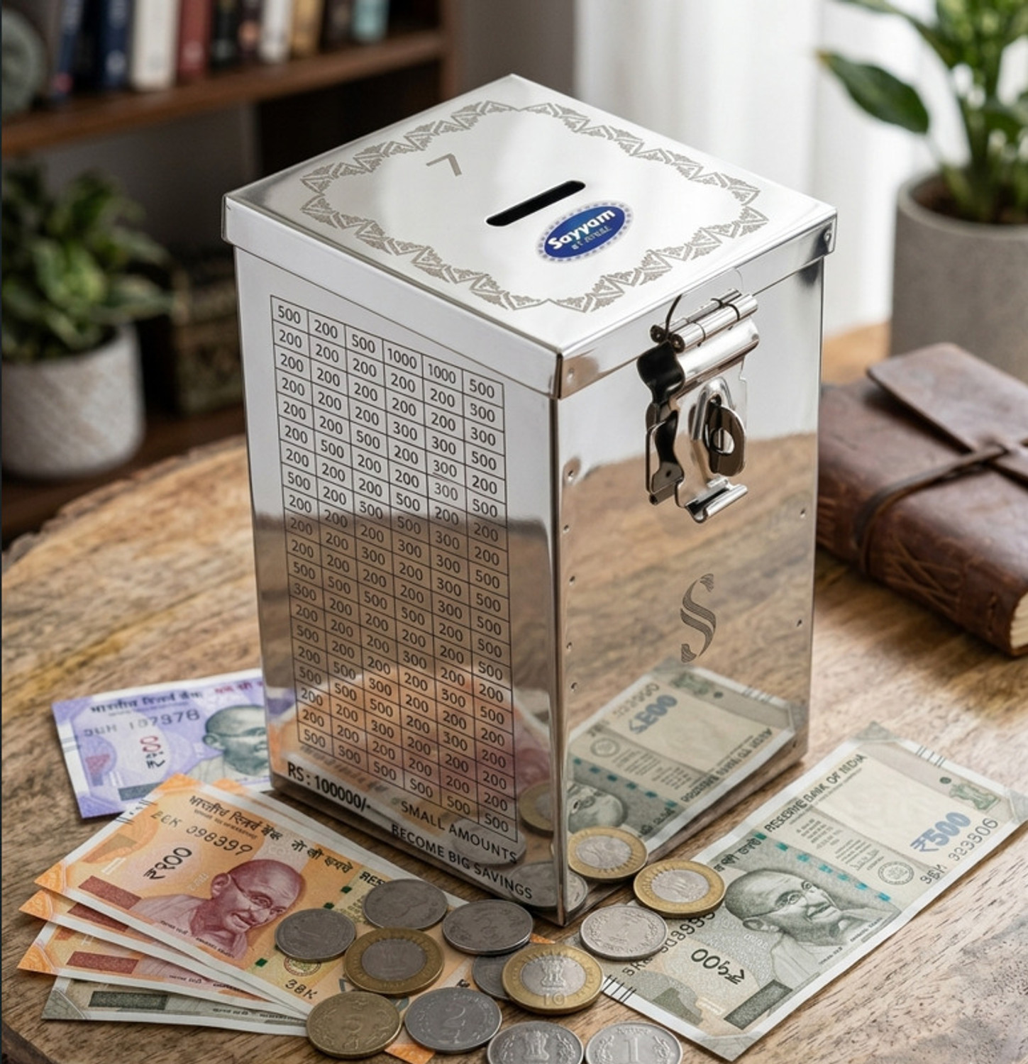 Image of KOKOLINE Money Saving Box 100000 Rupees Saving Challenge Box Coin Bank Coin Bank (Silver)