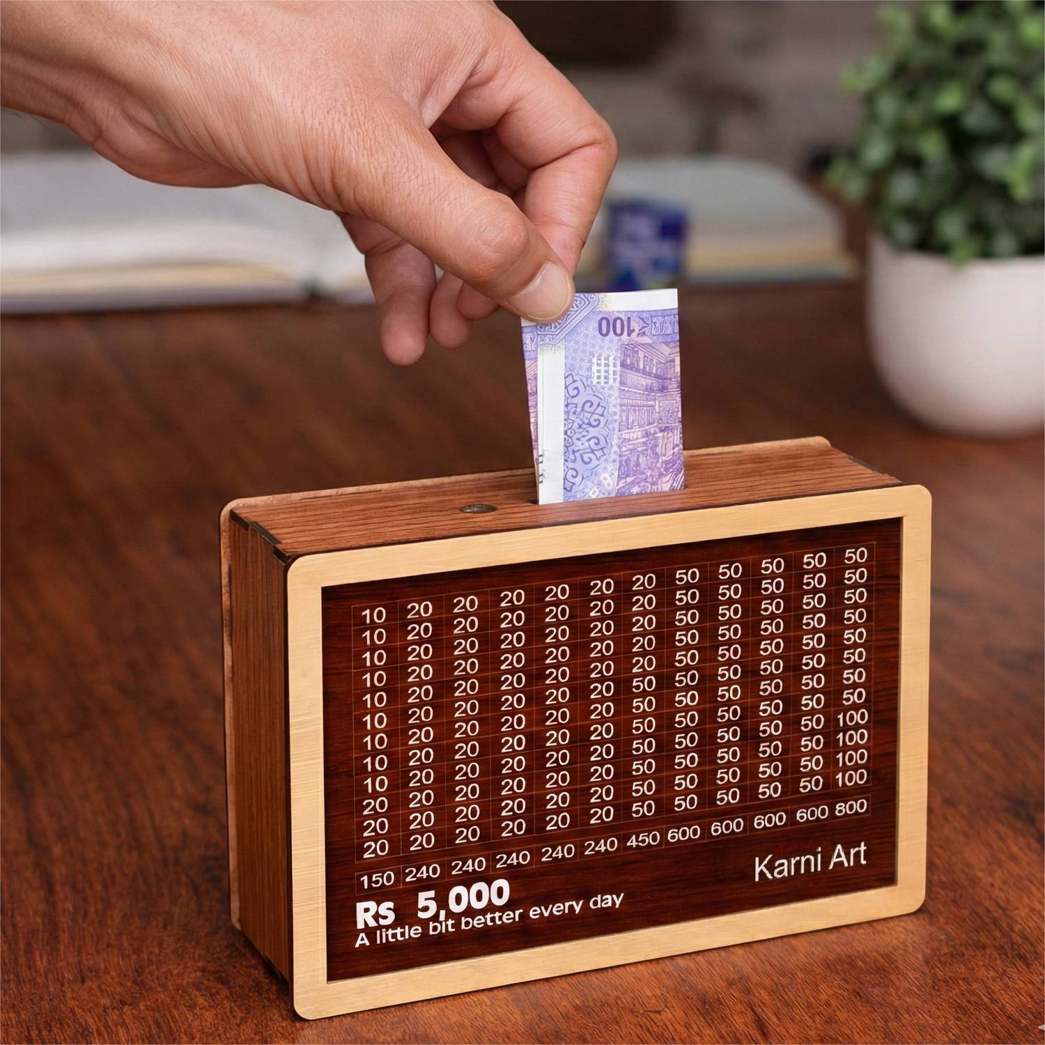 KARNI Money Saving Challenge Box Wooden Piggy Bank - Image 3