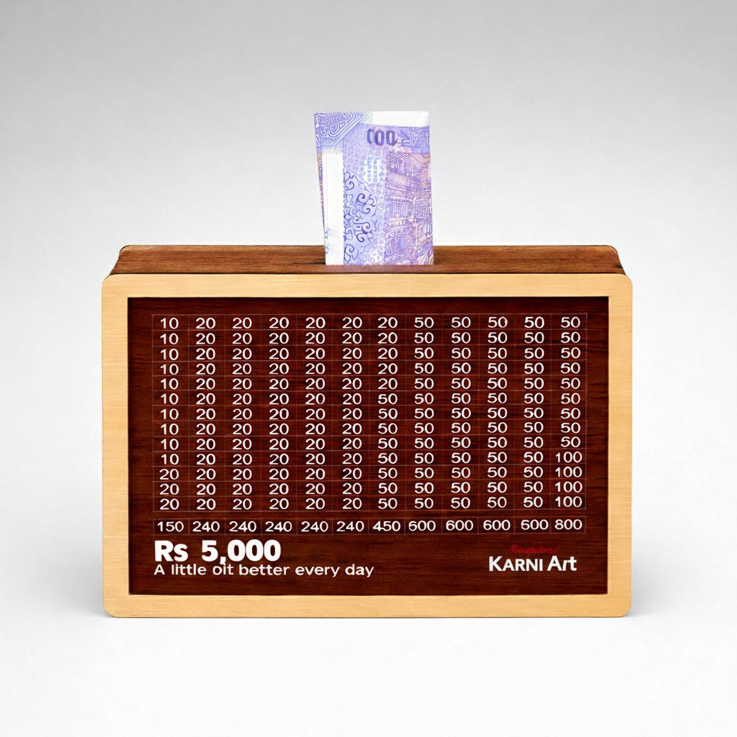 KARNI Money Saving Challenge Box Wooden Piggy Bank - Image 1
