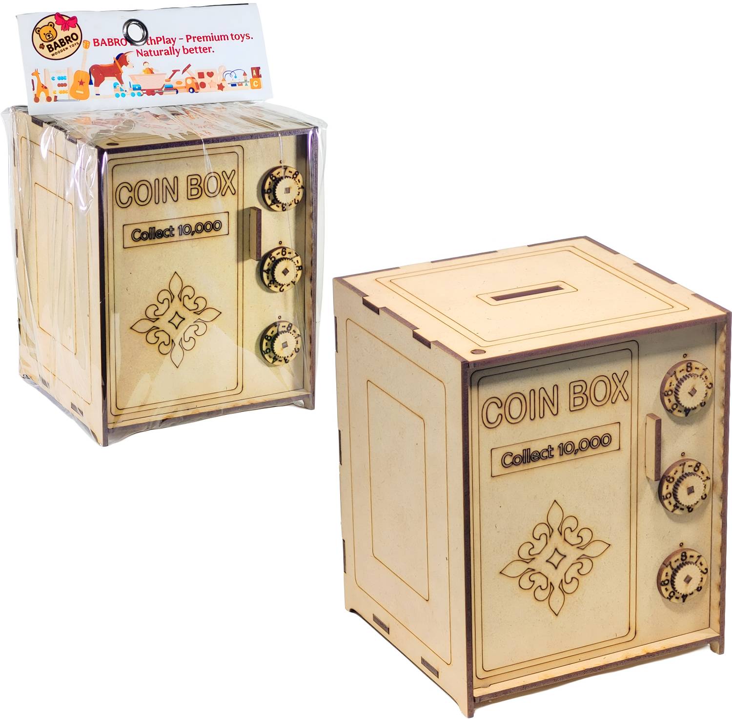 BABRO Wooden Coin Saving Box for Kids with 3-Digit Lock | Educational Money Bank Toy Coin Bank