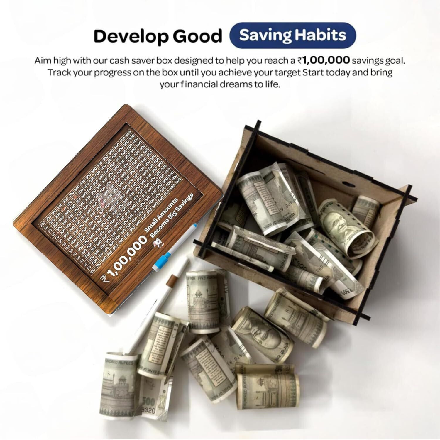Image of 9BR 1 Lakh Savings Tracker | Money Saving Goal Board | Small Amounts, Big Savings Coin Bank
