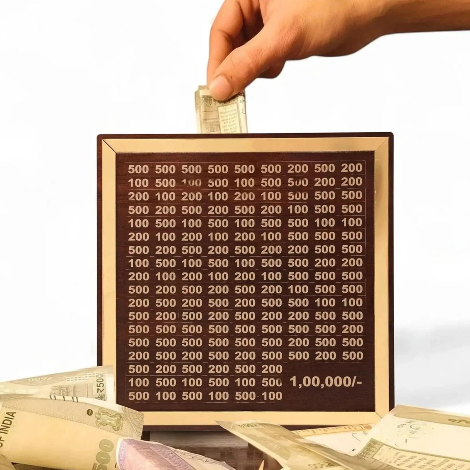 Image of Kindly Money Saving Box 100000 Rupees Saving Challenge Box | Wooden Money Saver Box Coin Bank