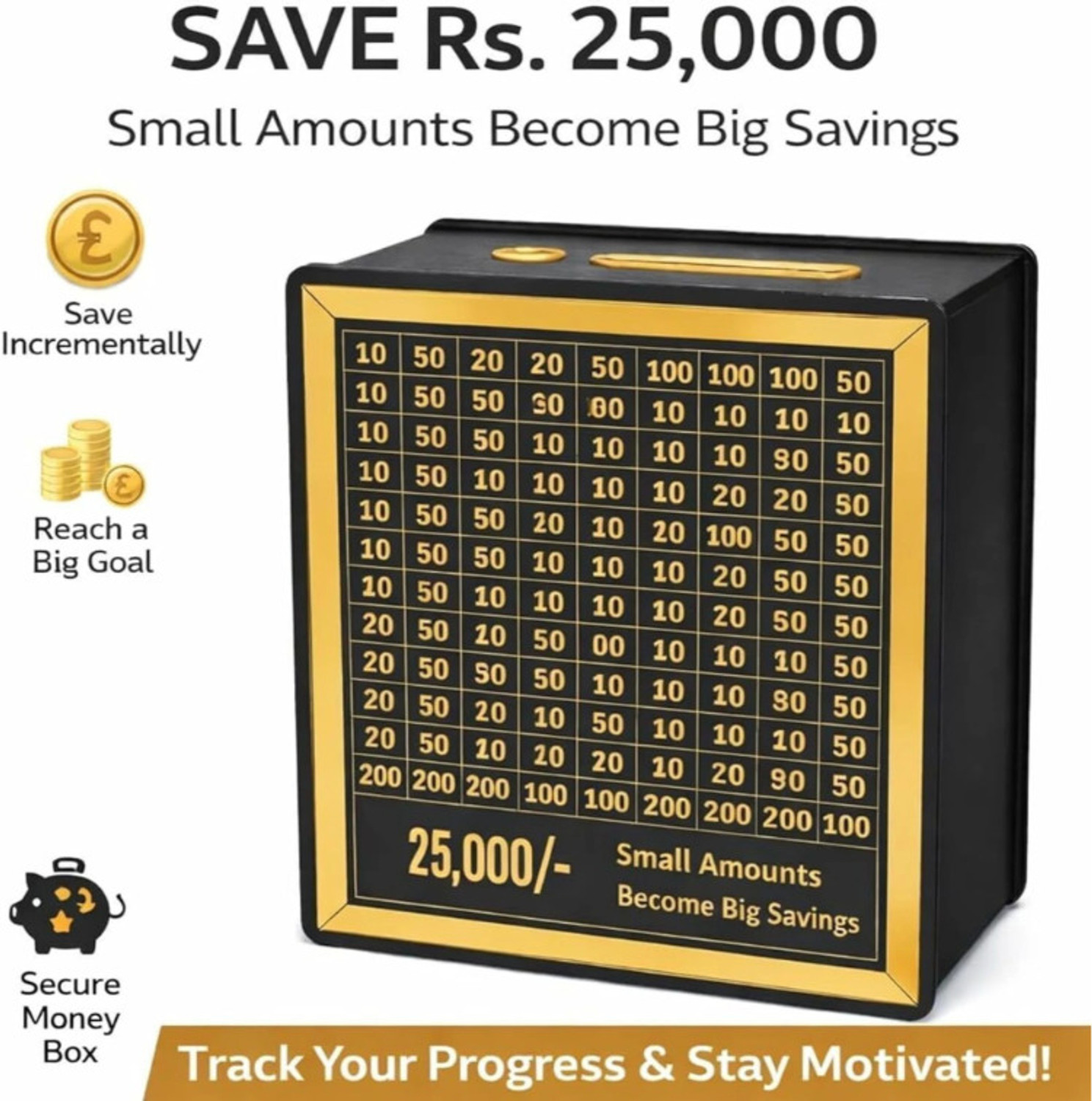 Image of COINCASTLE 25,000 Savings Challenge Wooden Money Bank Box Cash Box