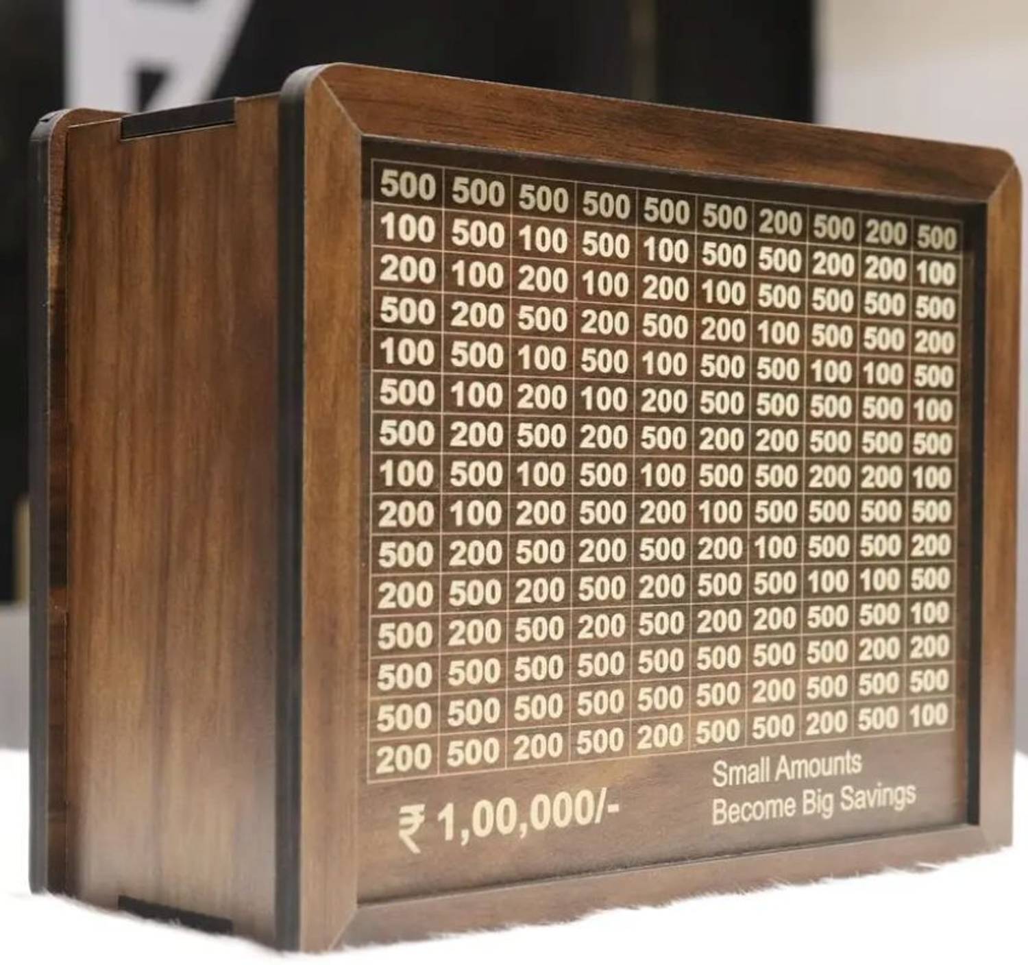 ARIVETS Wooden Piggy Bank 100000 with Savings Chart 100000 Rupees Goal Tracker, Coin Box Coin Bank