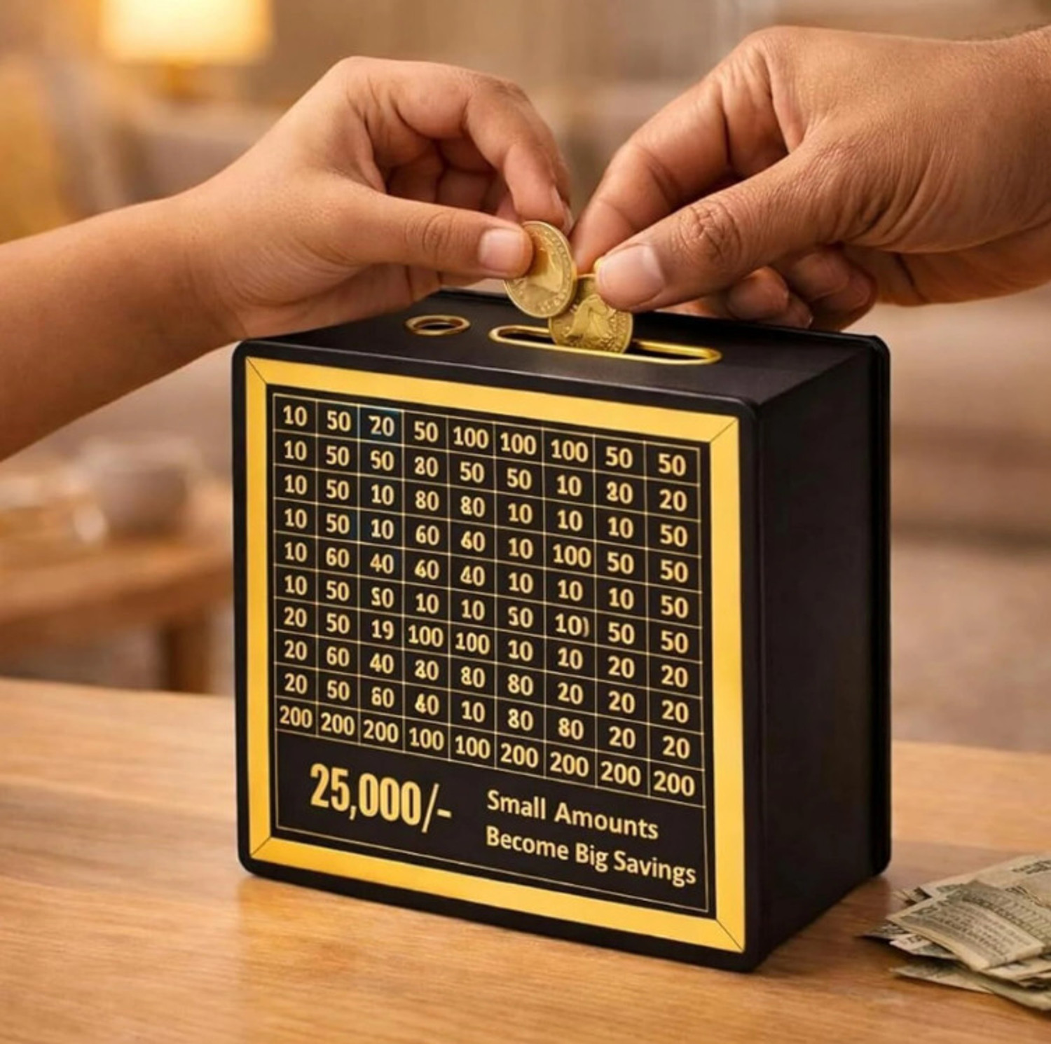 Image of COINCASTLE 25,000 Savings Challenge Wooden Money Bank Box Cash Box