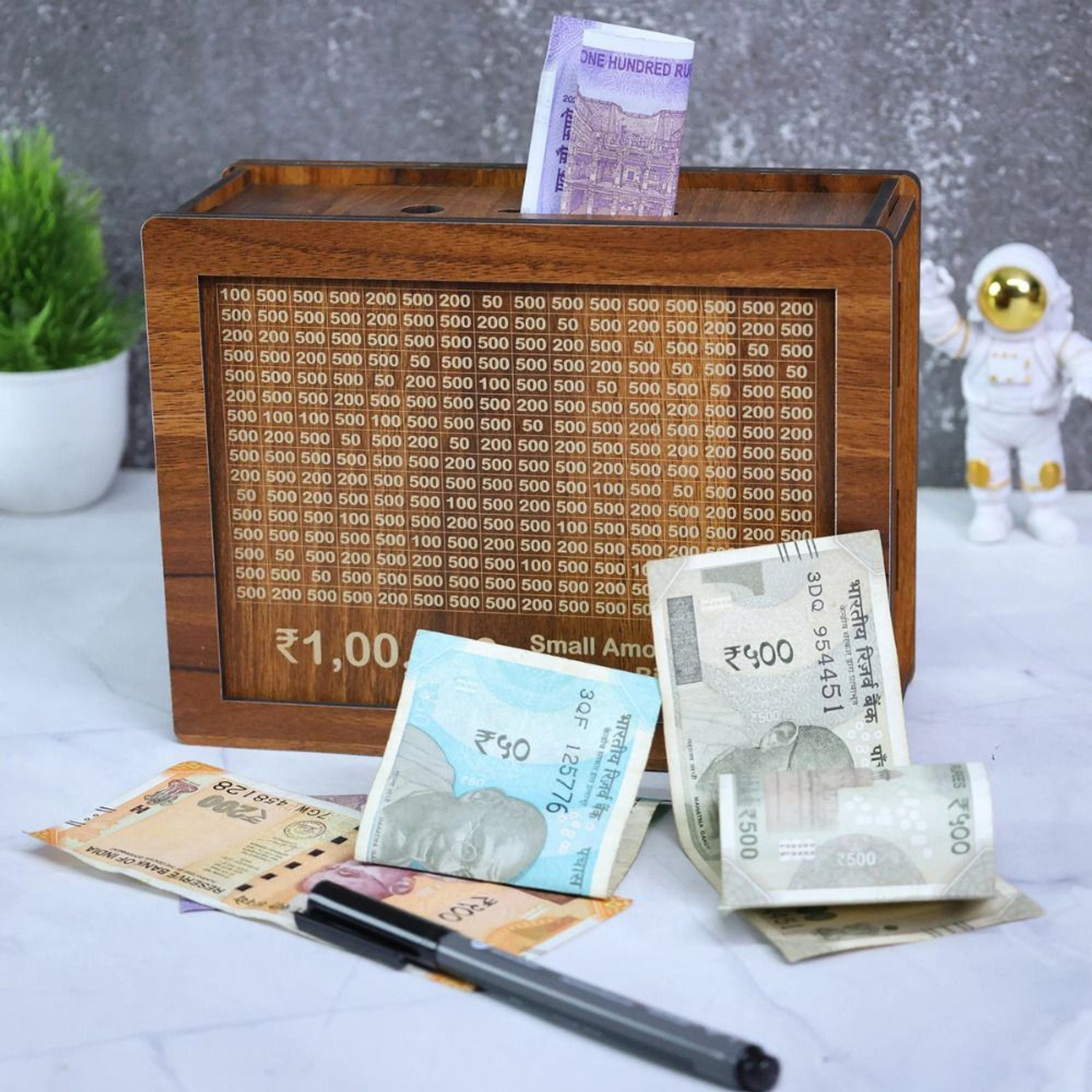 Image of GD Kraft Wooden Money Saving Box | Cash Saver Money Box with Counting Target Coin Bank Coin Bank