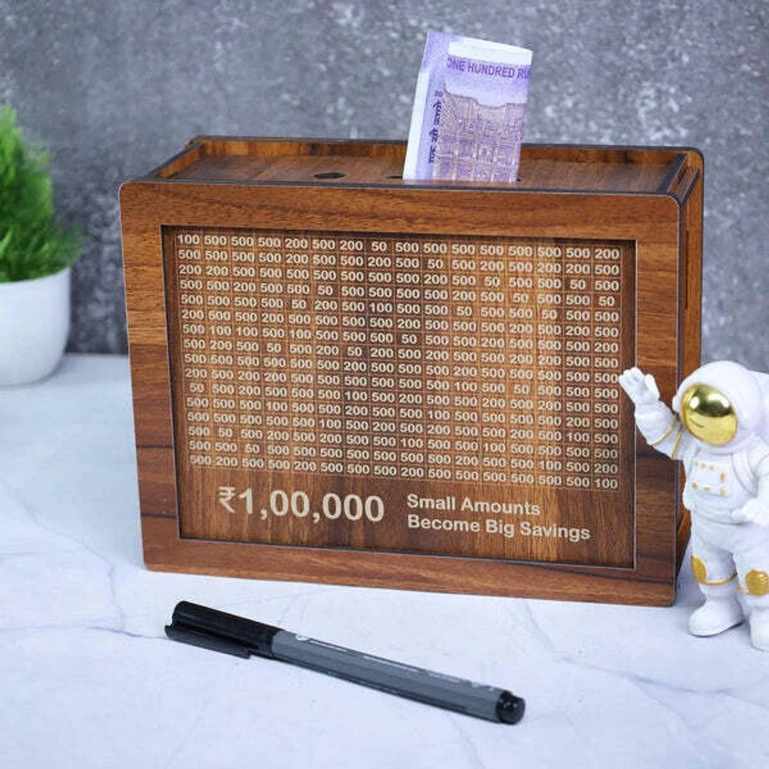 BIYALI Wooden Money Bank,Coin Box with Carved Design for Kids,Savings Challenge Box Modern Coin Collection