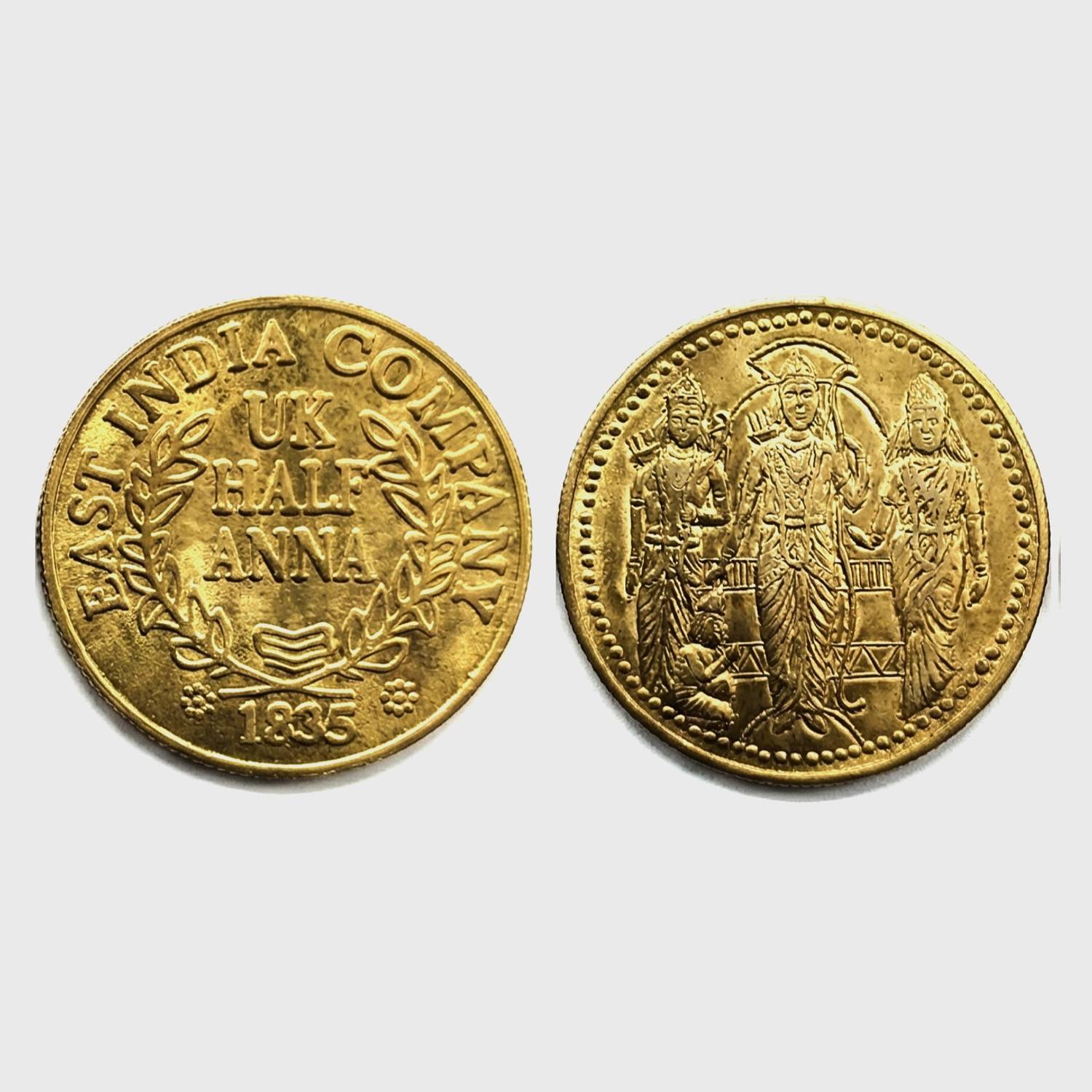 webcart UK Half Anna 1835 Ram, Sita, Laxman & Hanuman Indian Gold