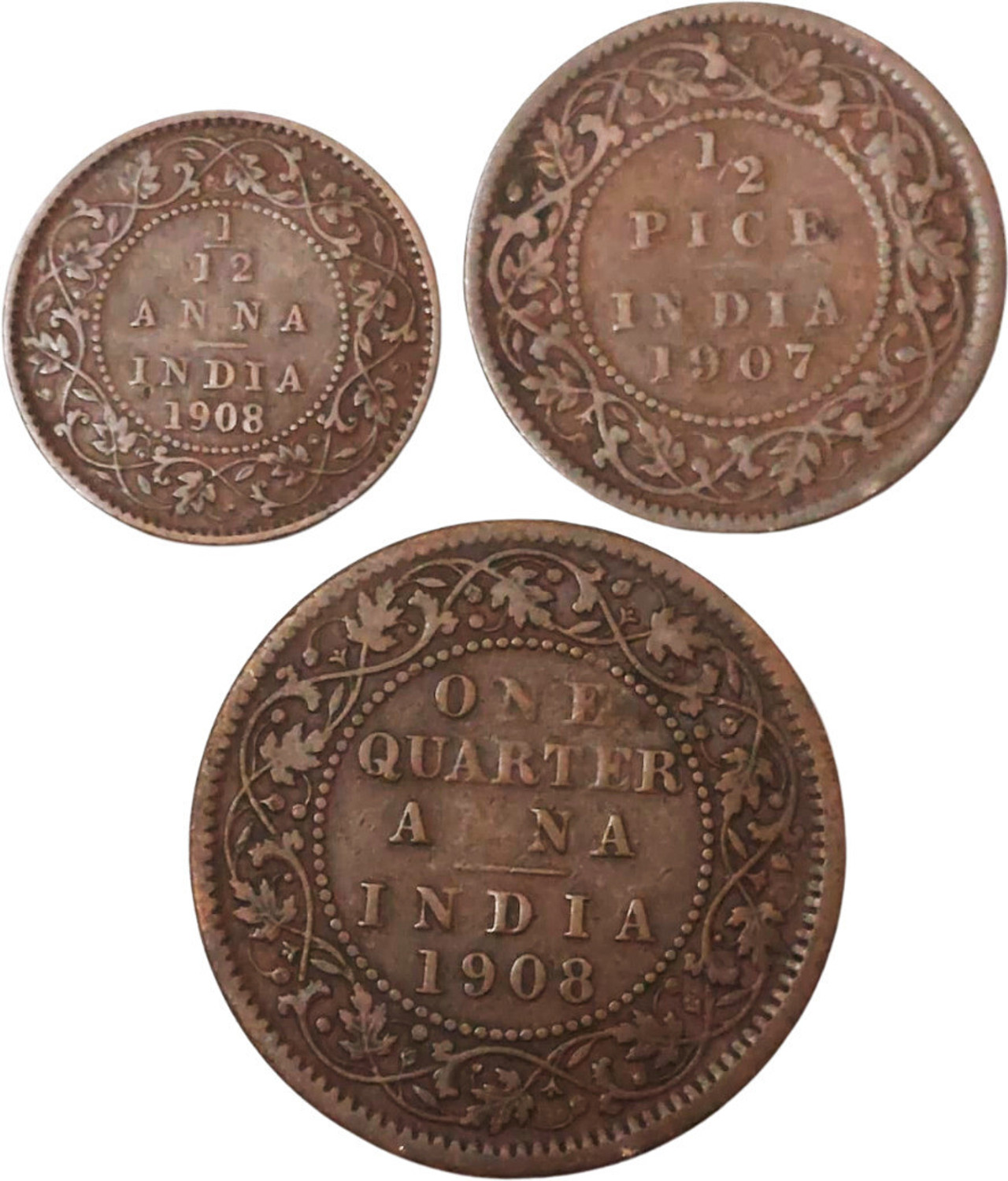 Image of SHUBHCOINS Rare Set of Edward VII Anna-Pice Series, Very Good Condition, Ideal For Students Medieval Coin Collection (3 Coins)