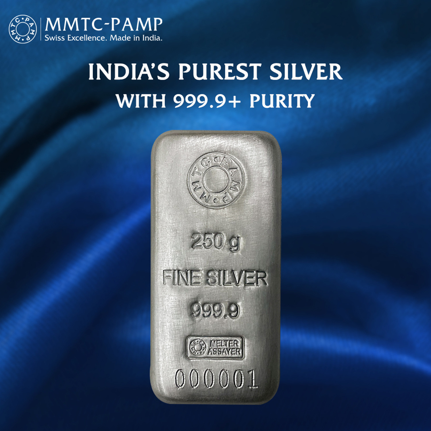 Image of MMTC-PAMP India Pvt Ltd MMTC-PAMP (999.9+) Purest 250 g Casted Silver Bar S 9999 250 g Silver Bar