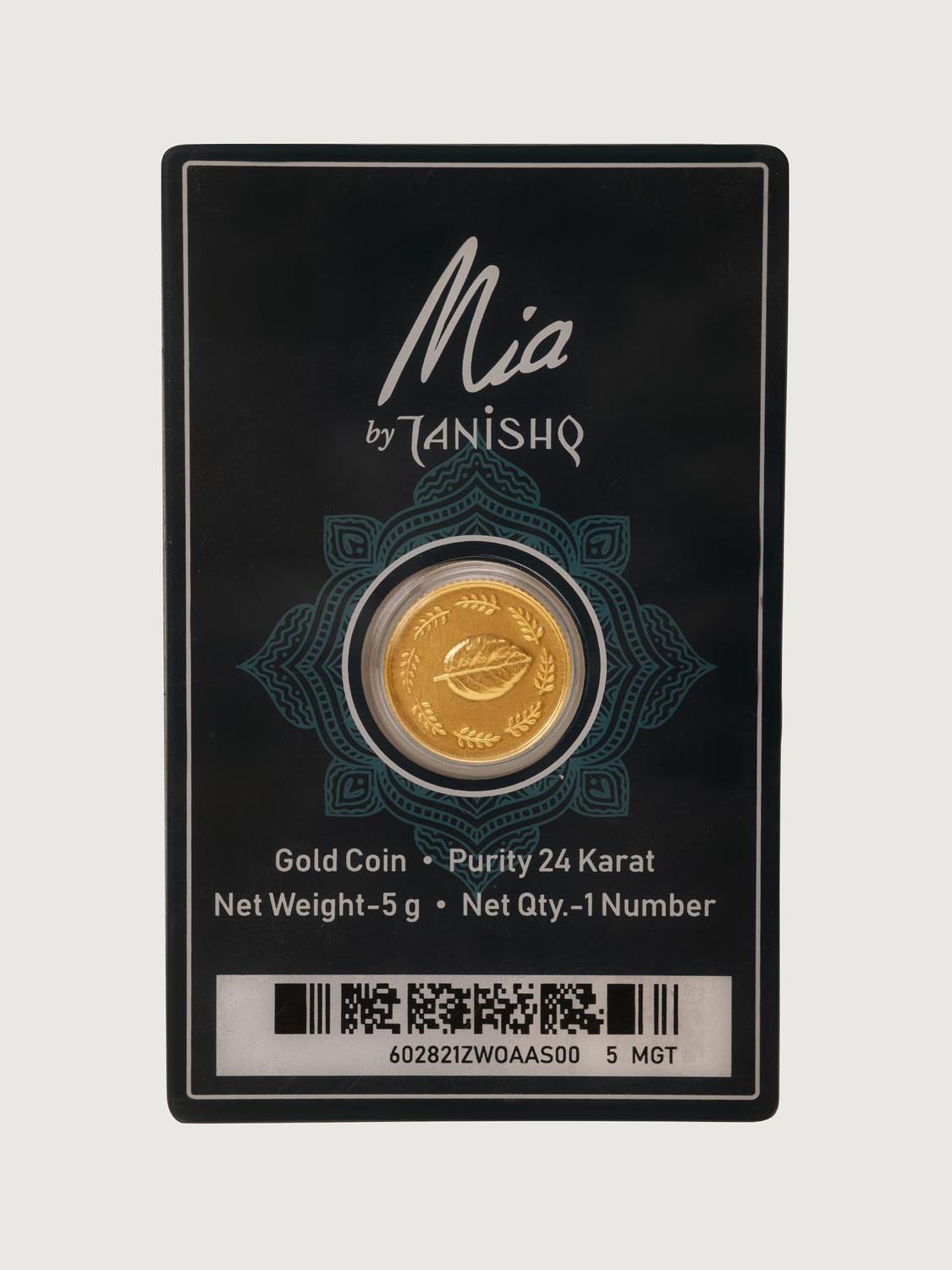 Image of Mia by Tanishq Mia by Tanishq Tulsi Leaf 24k (999) 5gm Gold Coin 24 (999) K 5 g Gold Coin