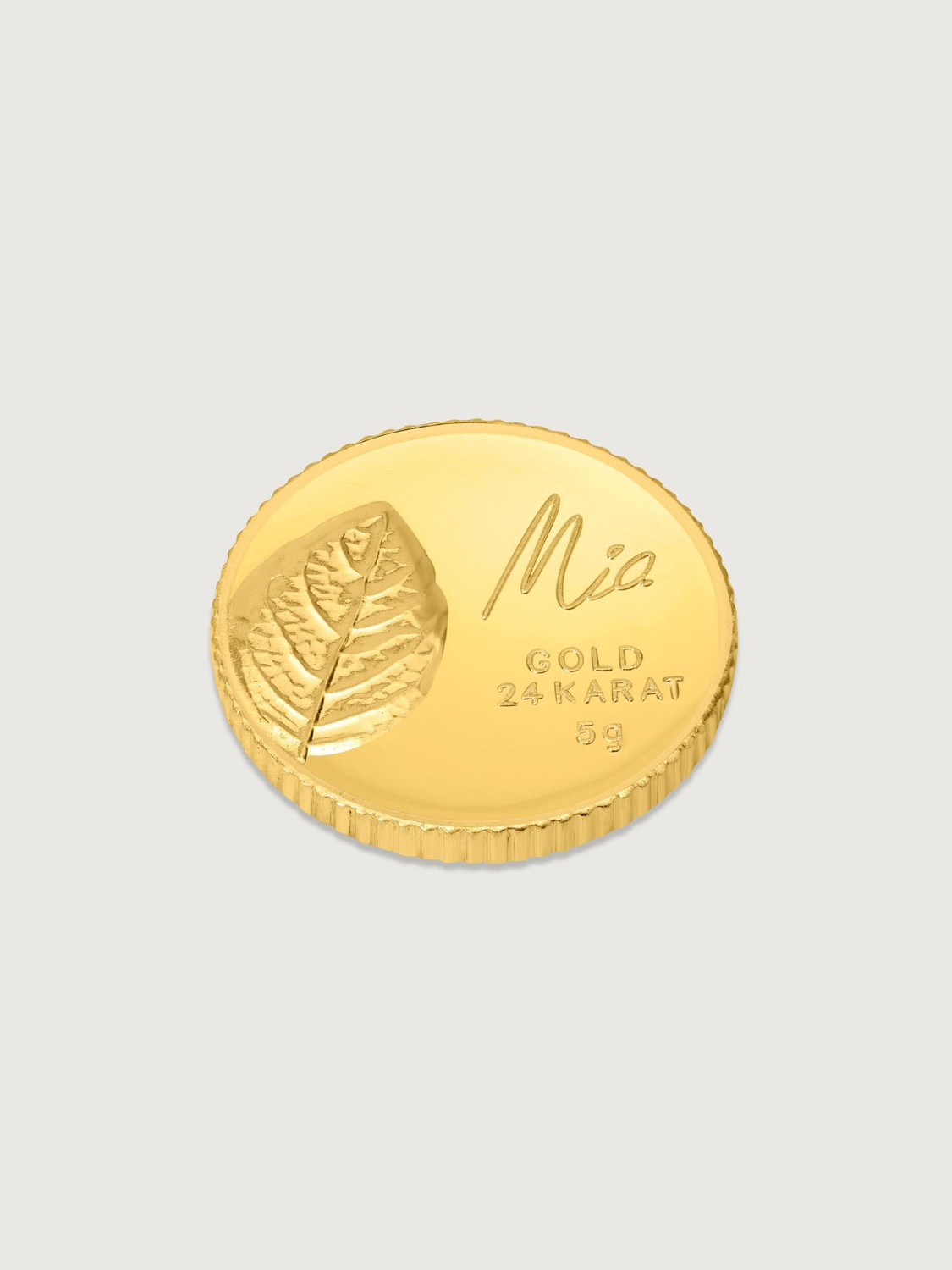 Image of Mia by Tanishq Mia by Tanishq Tulsi Leaf 24k (999) 5gm Gold Coin 24 (999) K 5 g Gold Coin