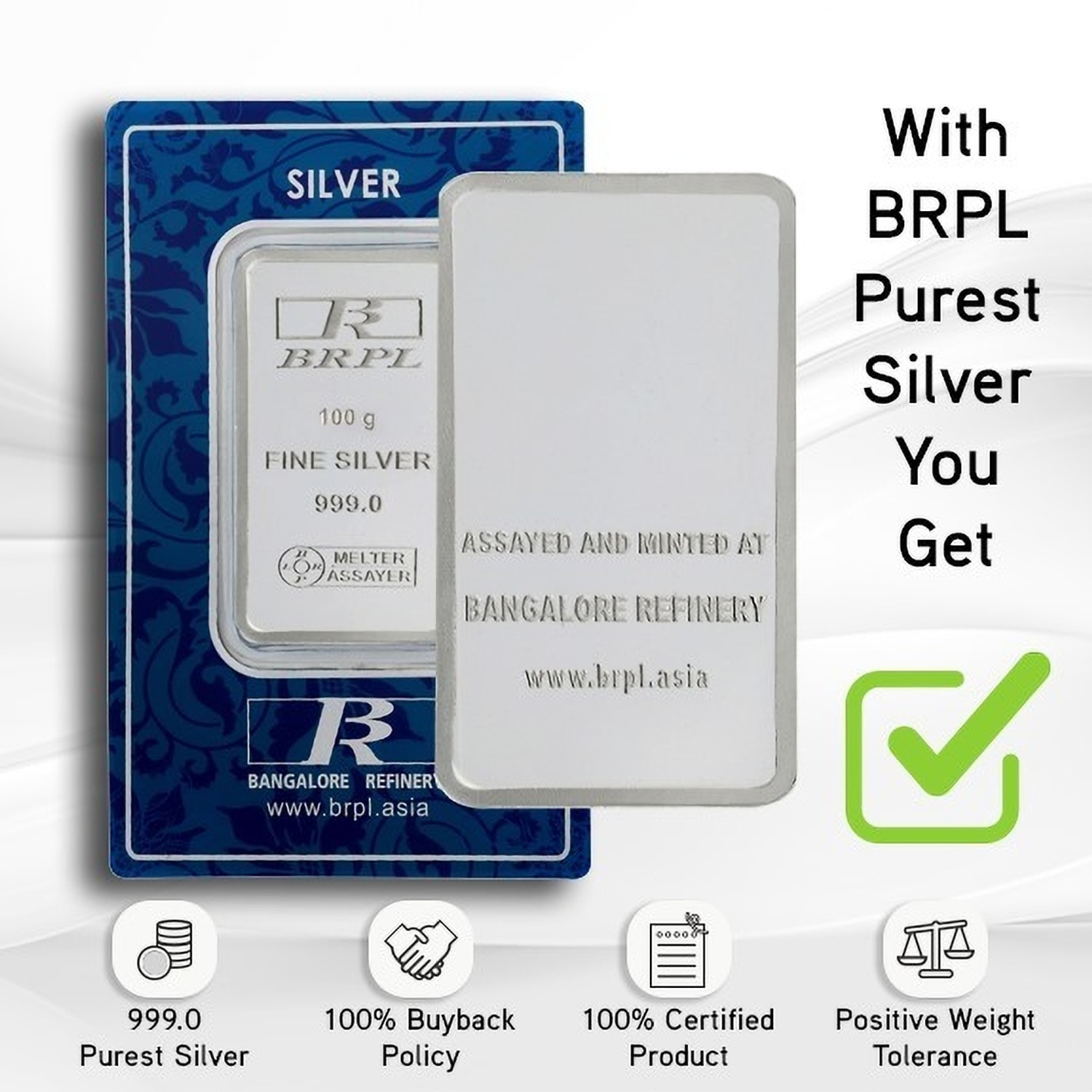 Image of Bangalore Refinery Brpl 50 Gram Silver Bar S 999 50 g Silver Bar