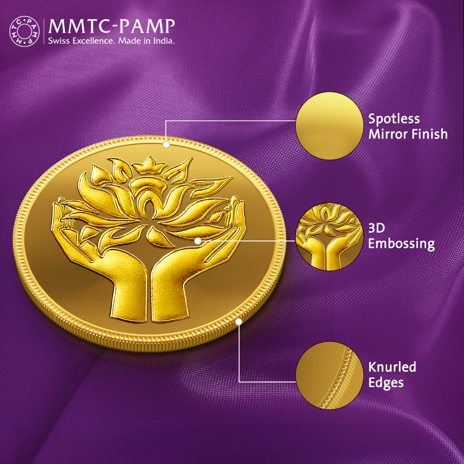 Image of MMTC-PAMP India Pvt Ltd Lotus 24 (9999) K 0.5 g Yellow Gold Coin